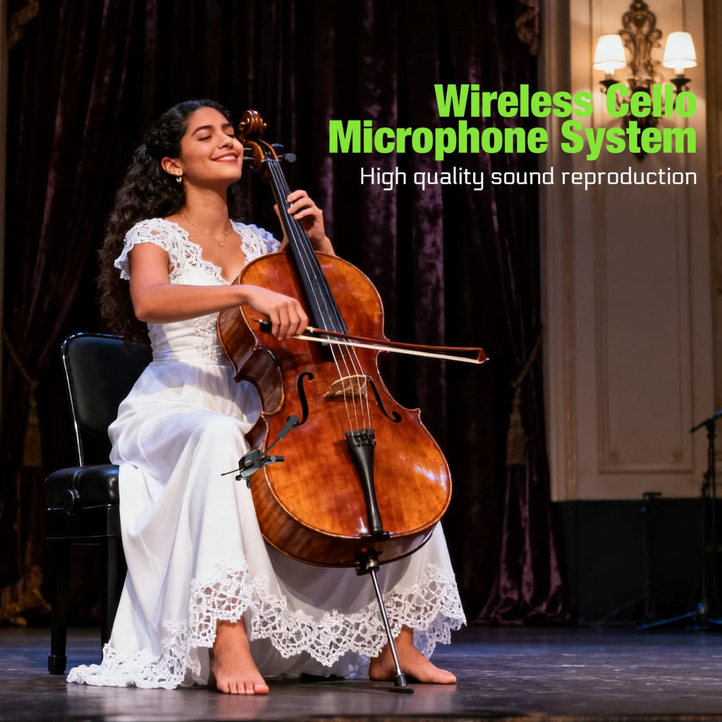 UHF Wireless Violin Cello Microphone System Violin Pickup Clip-on Instrument Microphones with Transmitter and Receiver for Musicians, Teachers, Stage Performances, Active PA Systems, 196ft Range