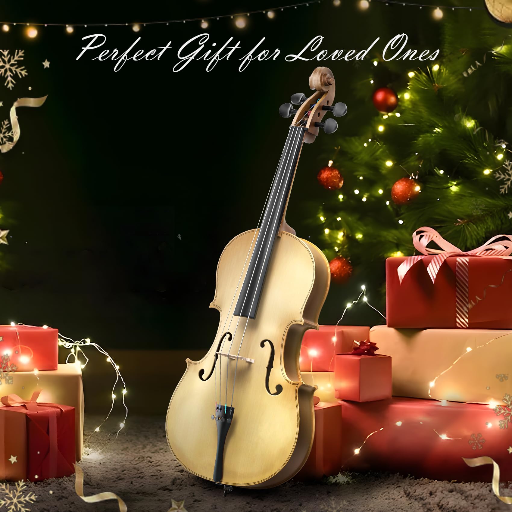 Cello 4/4 Kit, Full Size Cello for Adults, Students, Beginners, Complete Acoustic Cello Instrument Set with Portable Bag, Bow, Rosin, Black
