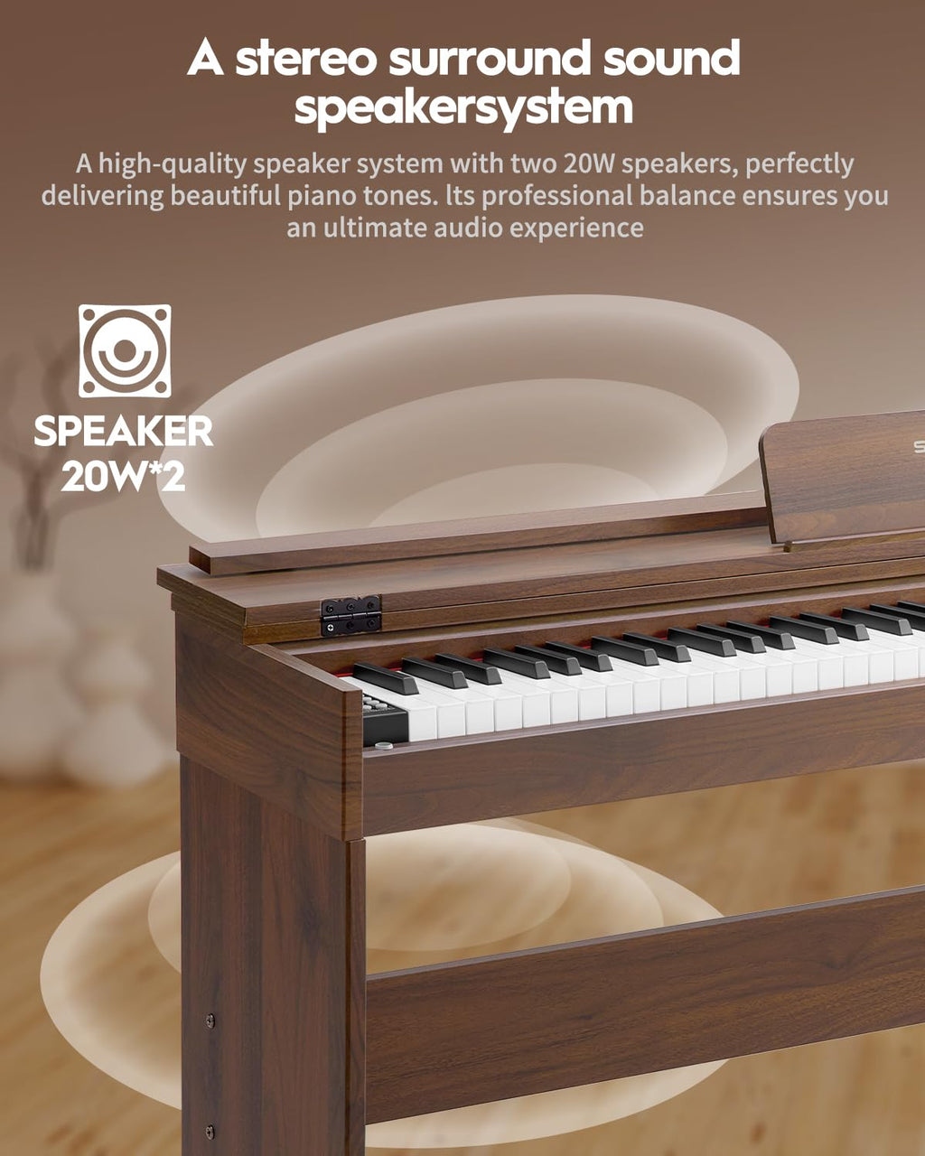 STRICH Digital Piano 88 Keys, Hammer-Action Weighted Keyboard, Full size Electric Piano Keyboard with Furniture Stand, 25Wx2 Speakers, Supports USB-MIDI/Wireless Connect, SDP-300W (Color Walnut Wood)