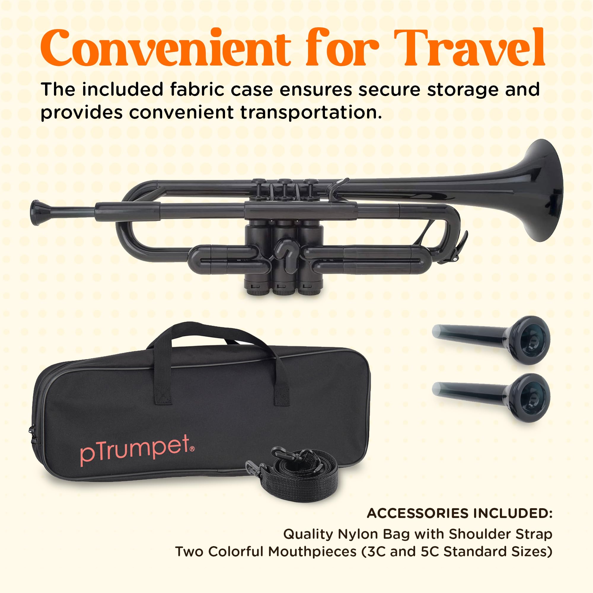 pTrumpet Bb Plastic Trumpet - Durable pInstruments Design with Ergonomic Grip - Includes 3C & 5C Mouthpieces and Carrying Bag - Authentic Sound for Students & Beginners - ABS Build - Green