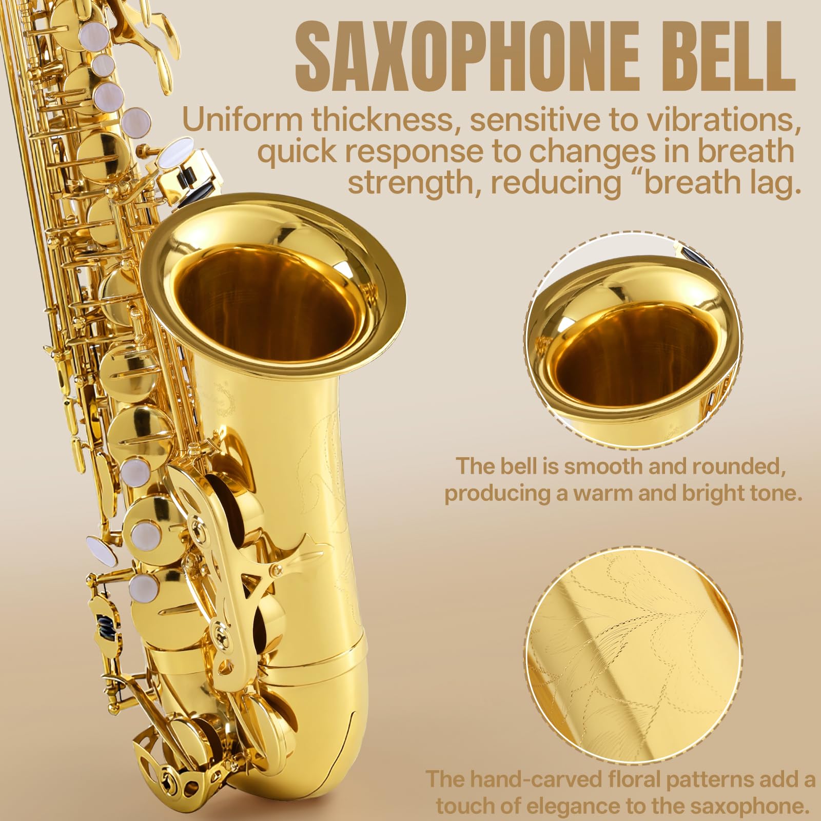 Kmise E Flat Alto Saxophone, Lightweight Saxophones for Students Beginner, Saxofon Full Kit with Portable Case, Sax Stand, Strap, Reeds, Beginner's Guides, Mute, Cleaning Kit (Gold Lacquer)