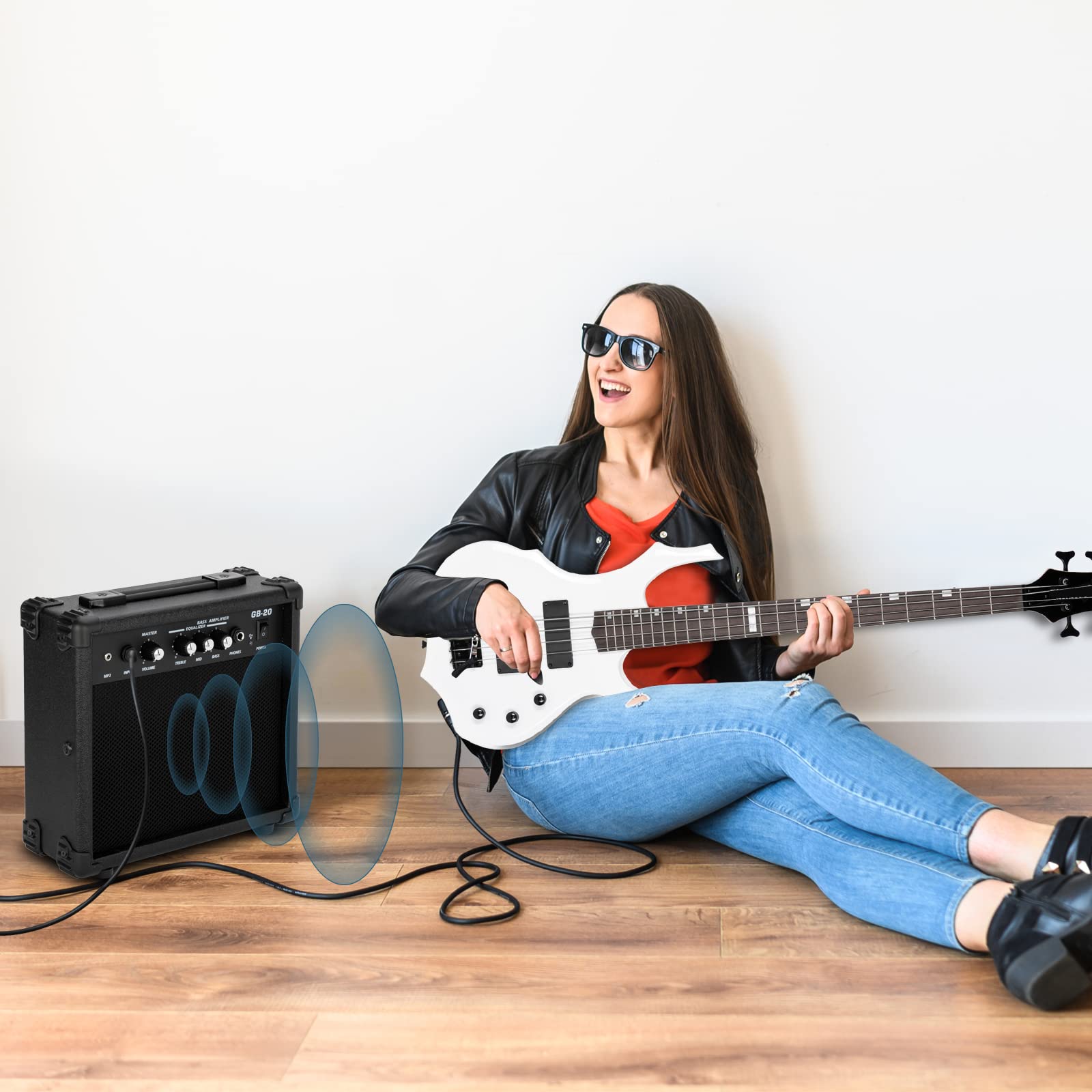 Ktaxon Electric Bass Guitar Full Size Flame Design Bass Set with 20 Watt Amplifier, Portable Bass Bag, Superior Amp Wire, Adjustable Guitar Strap, Plectrum, Wrench Tool(Matte Black)