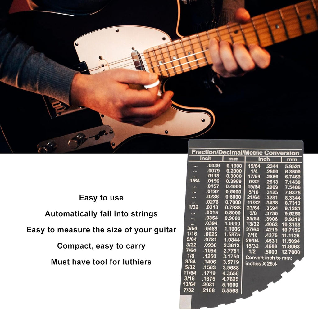 String Action Gauge, Precision Stainless Steel Fret Ruler Multi-Purpose Luthier Tool for Electric Acoustic Bass Guitar Setup Maintenance and Repair by Musicians Technicians