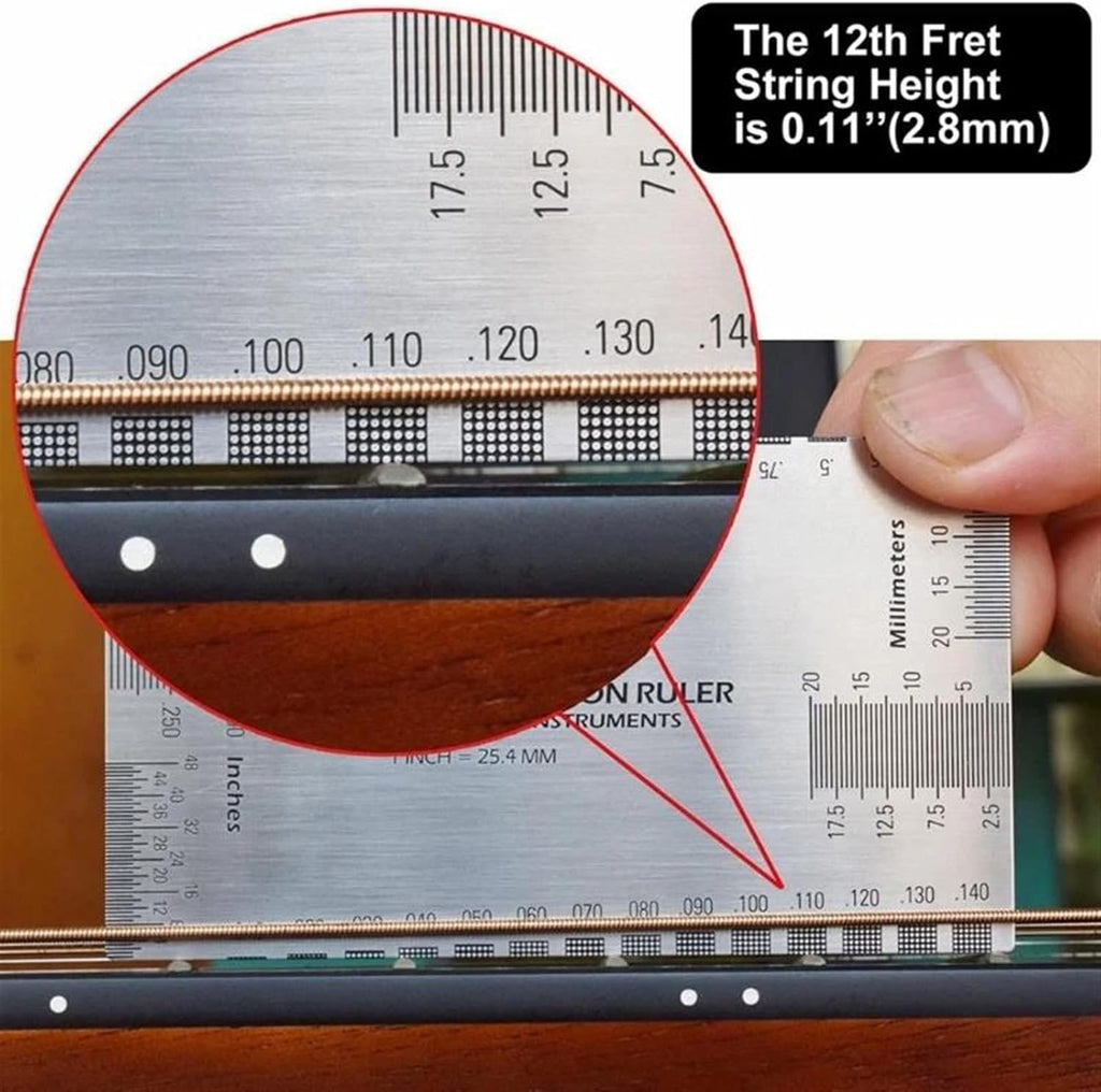 Guitar Tool Kit String Action Ruler Gauge Stainless Steel Guitar String Measuring Tool Height Gauge Guitar Set Up Repairing Tool