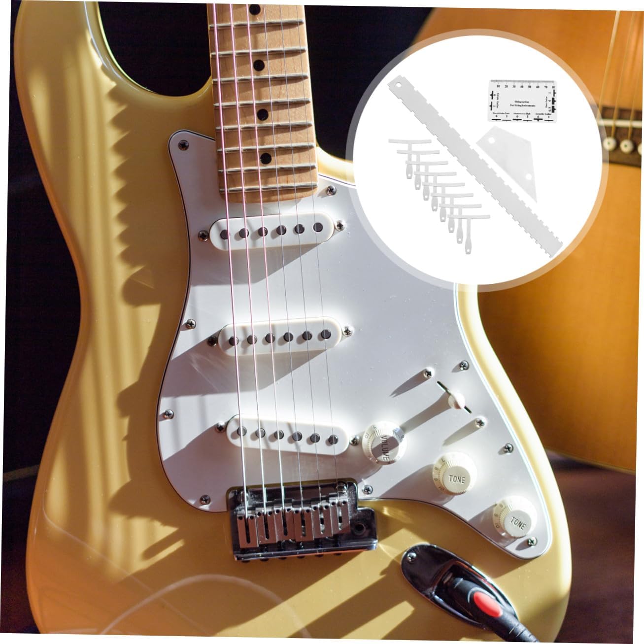 12pcs Guitar Measurement Tool Kit Including String Action Ruler Radius Gauge Durable Luthier Tools for Electric Guitar Bass and More Compact Design for Easy Portability