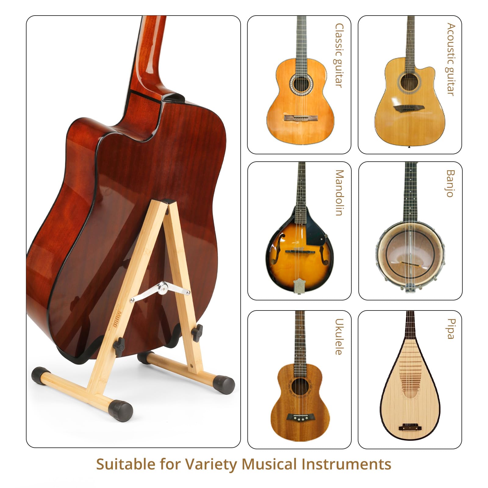 MUSO Cello Stand with Bow Holder,A-Frame Floor Stand with Padded Foam, Handcrafted Cello Rack Fits 1/2, 3/4, 7/8, 4/4 Full-Size and Guitar, Instrument Holder for Home and Studio Display