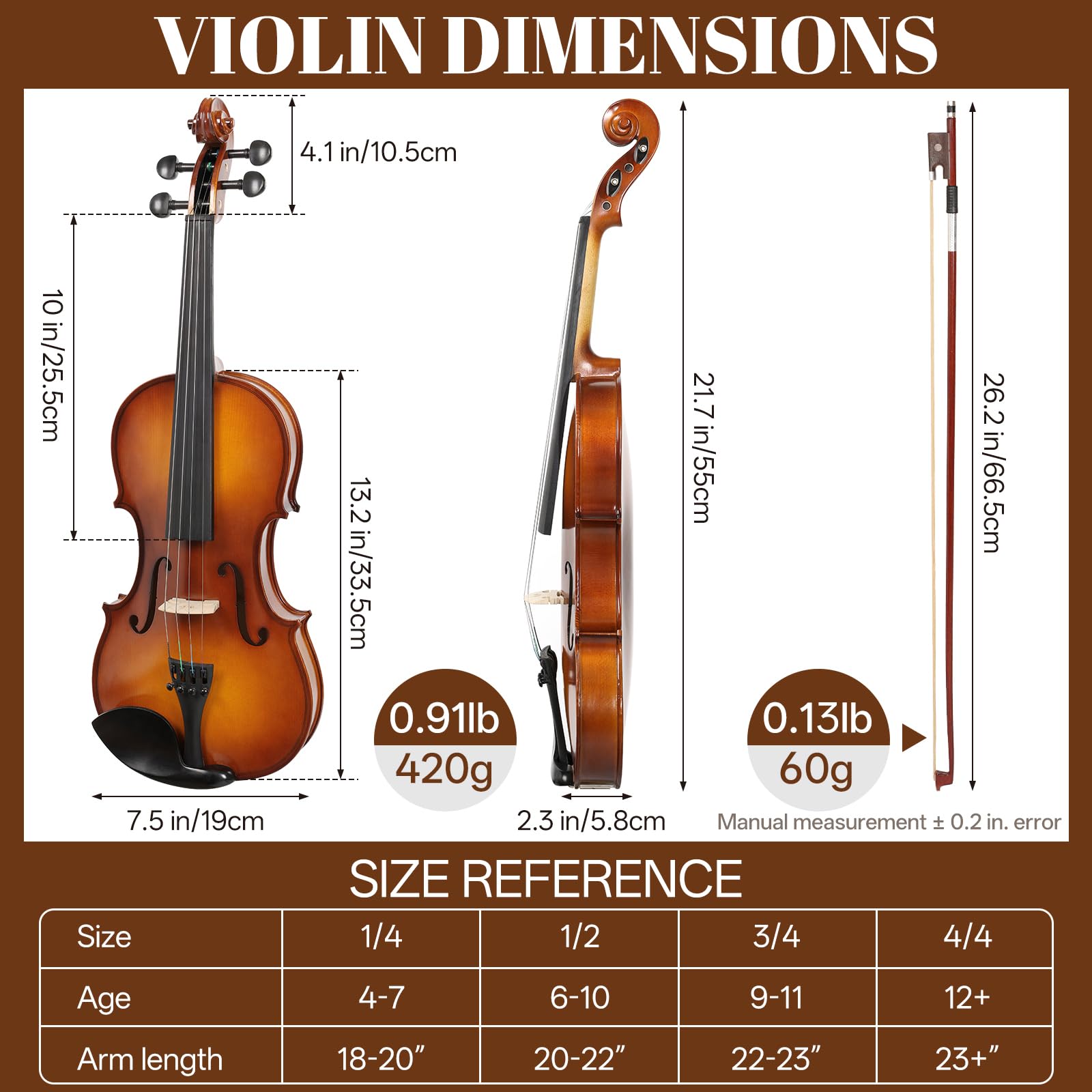 Kmise Violin 4/4 Full Set, Fingerboard Fret Markings Violins, Matte Acoustic Fiddle for Adults, Beginners, Students with Violin Case, Rosin, Strings, Bow, Shoulder Rest, Beginner's Guide (Matte, 4/4)