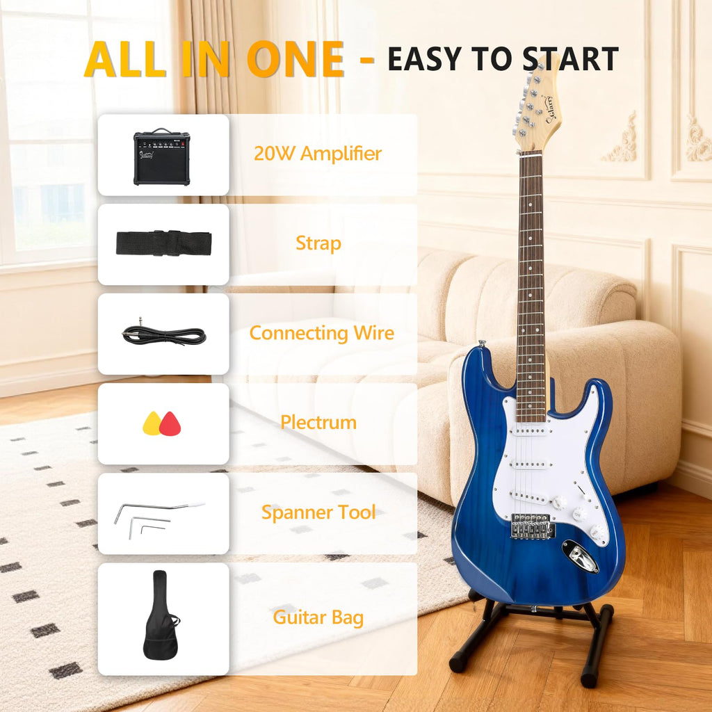 GLARRY Full Size Electric Guitar for Music Lover Beginner with 20W Amp and Accessories Pack Guitar Bag (GREEN, Left Handed 39")