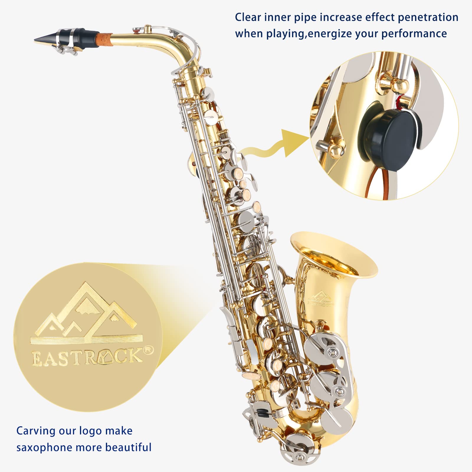 EASTROCK Black/Golden Alto Saxophone E Flat Sax Full Kit for Students Beginner with Carrying Case,Mouthpiece,Mouthpiece Cushion Pads,Cleaning Cloth&Cleaning Rod,White Gloves,Neck Strap