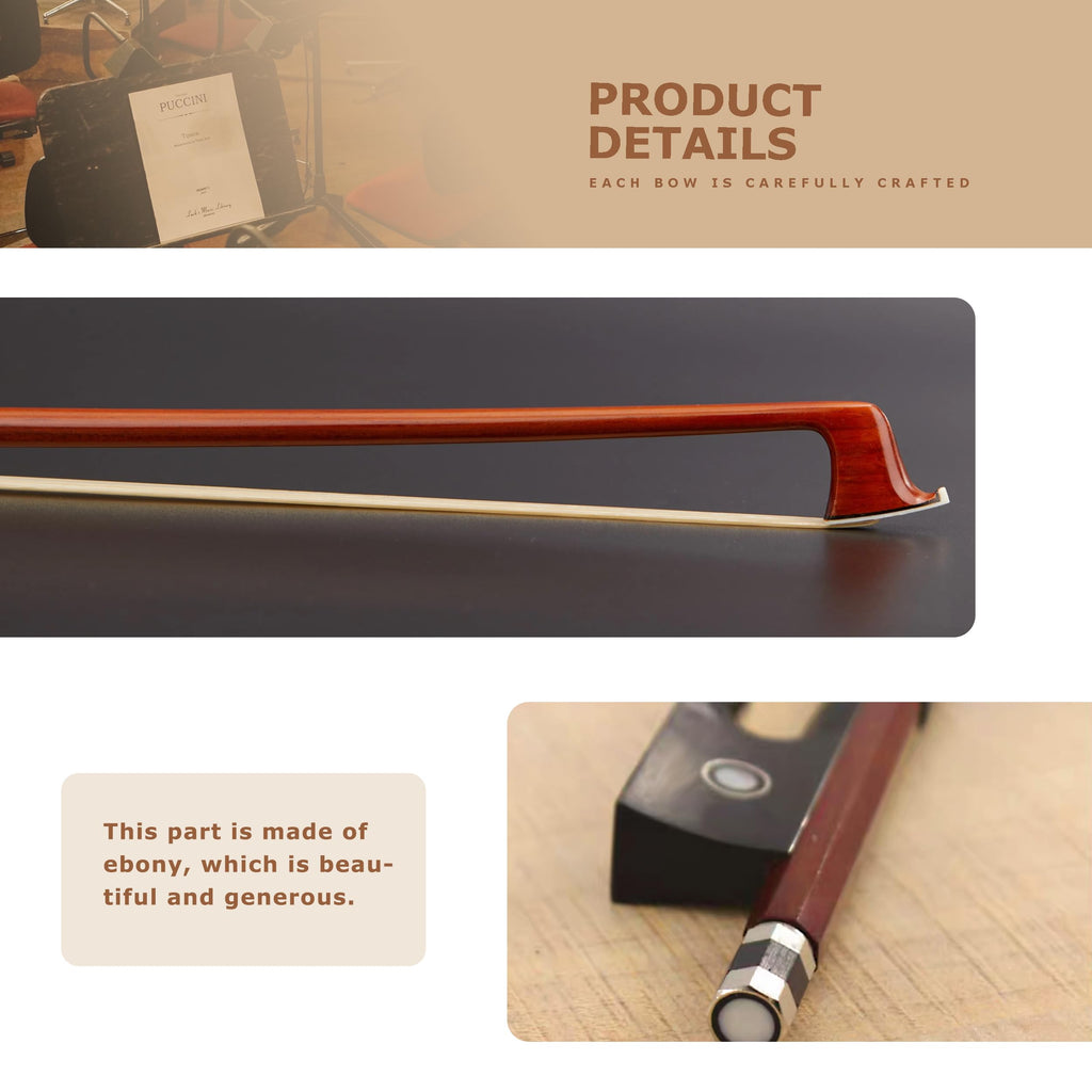 BlissKiss Brazilwood Cello Bow - Handmade with Natural Horsehair, Ebony Frog, and Nickel Silver Winding – Perfect Balance and Superior Sound Quality (4/4 CELLO BOW)