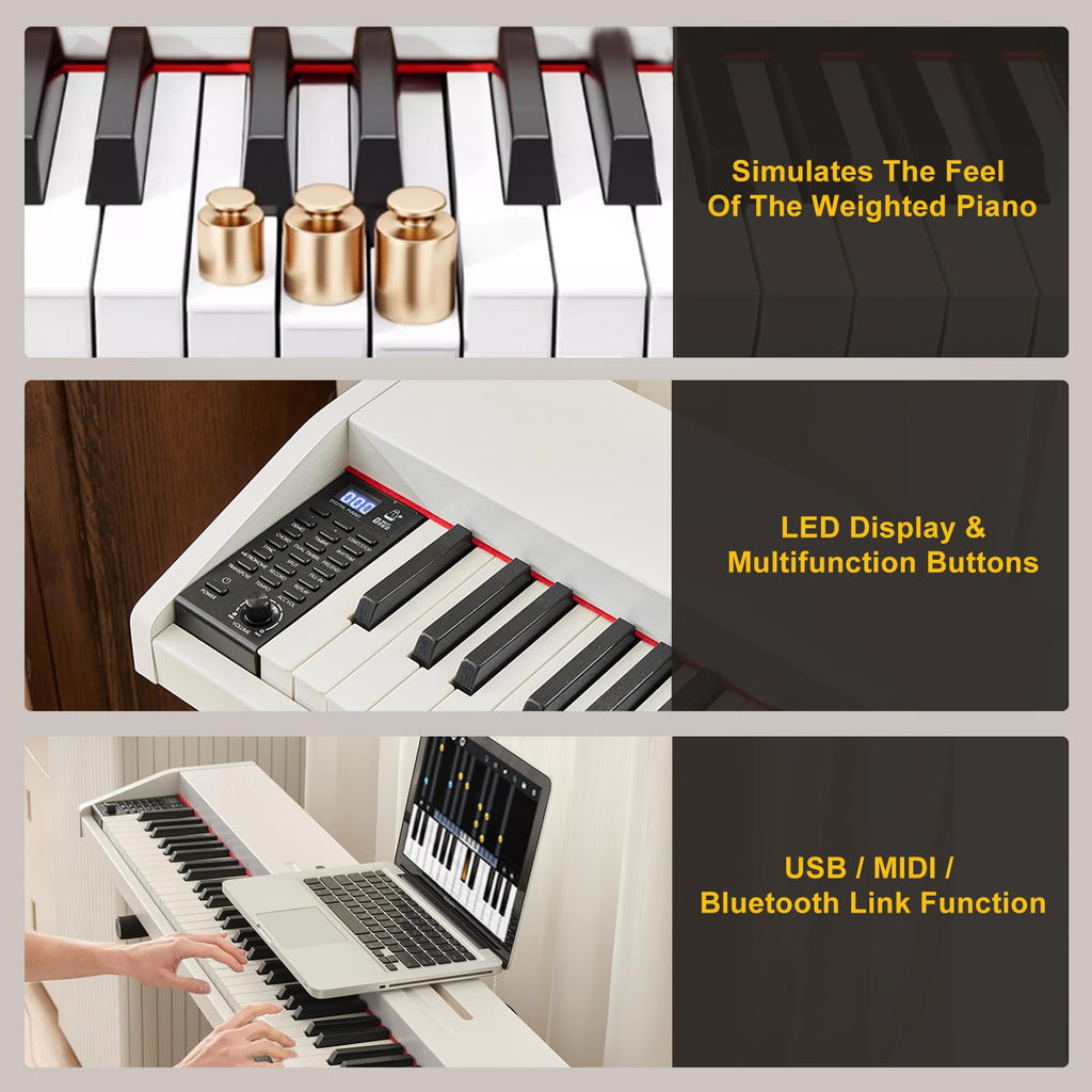 MUSTAR 88 Key Piano Keyboard with Piano Bench, Digital Piano 88 Semi Weighted Keys, Portable Electric Piano with Storage Stool, 3 Pedals, Built-In Speakers, USB/MIDI, Black