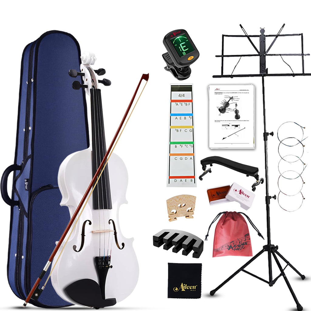 Aileen Violin 4/4 Full Size for Adults Beginners, Black Fiddle Starter Kit for Students Age 12+, including Music Stand, Unique New Fingerboard Sticker, Mute