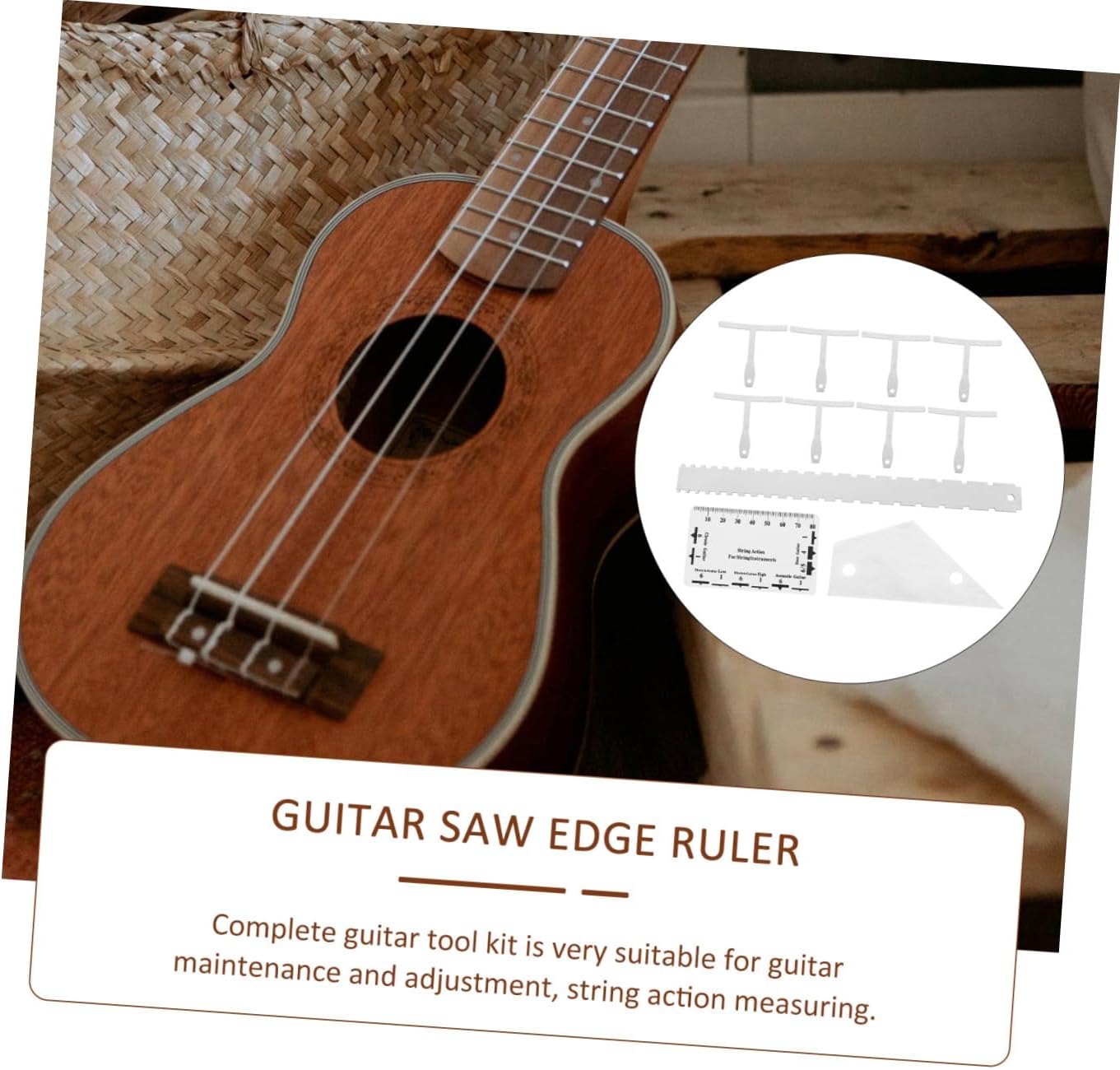 Totority 12pcs Guitar Luthier Tools Kit with String Action Ruler Notched Radius Gauge Fret Rocker and Straight Edge Ruler for Electric Acoustic and Bass Guitar Setup and Repair
