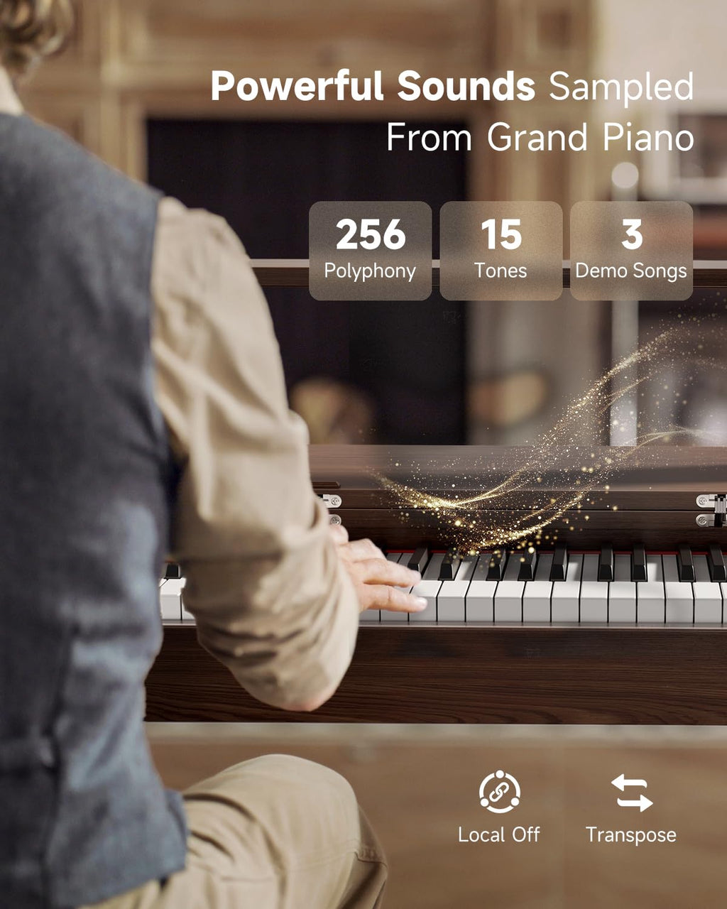 Donner OURA R300 88 Key Weighted Keyboard Piano for Advanced, Home Digital Piano with 88 Keys Graded Hammer Standard Keyborad, Bluetooth, LOCAL OFF, 2*15W, Half-pedal, 256 Polyphony, Walnut Wood Color