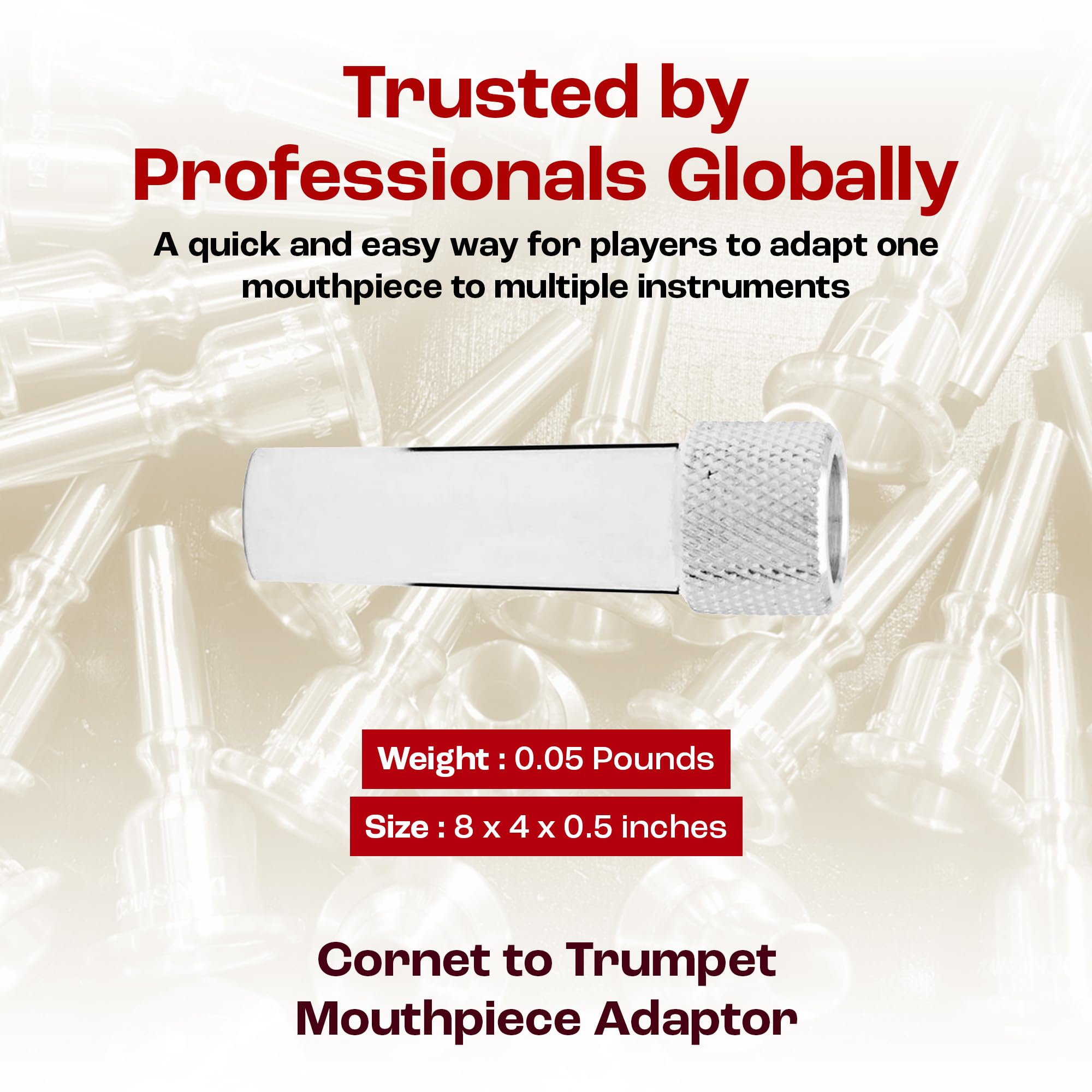 Denis Wick Mouthpiece Adaptor for Trumpet - Silver Plated, Quick & Handy Way Connector for Cornet Players to Trumpet Mouthpiece - Durable Design with Reliable Fit, Suited to Students & Professionals