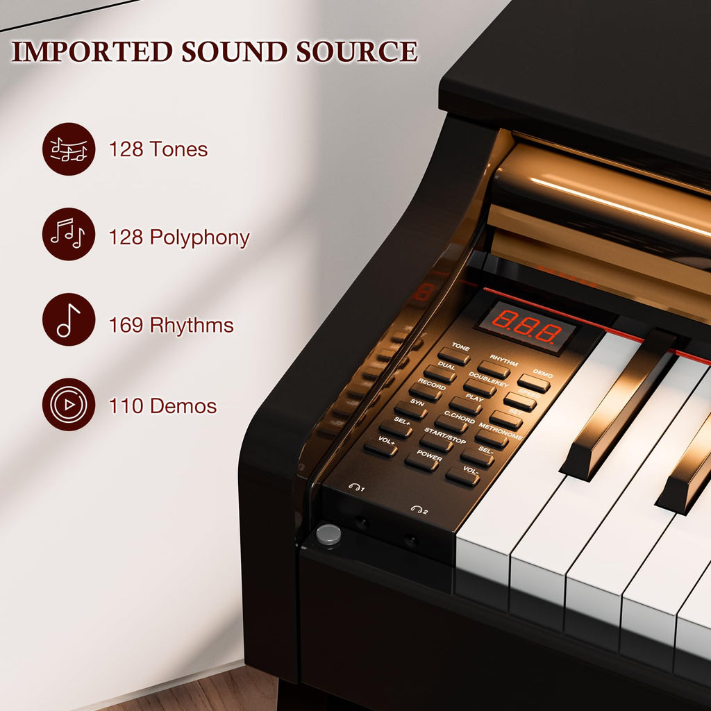 UMOMO 88- Key Weighted Hammer Action Digital Piano with Adjustable Light, Full-Size Electric Keyboard with Triple Pedals, Realistic Touch for Beginners & Intermediate Players Glossy Black