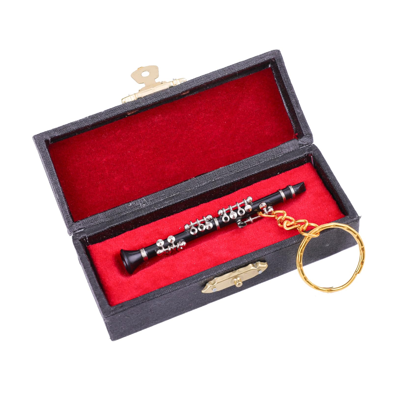 Miniature Musical Instrument Keychain with Case Brass Mini Collectible Figurines Replica Key Ring Birthday Gifts