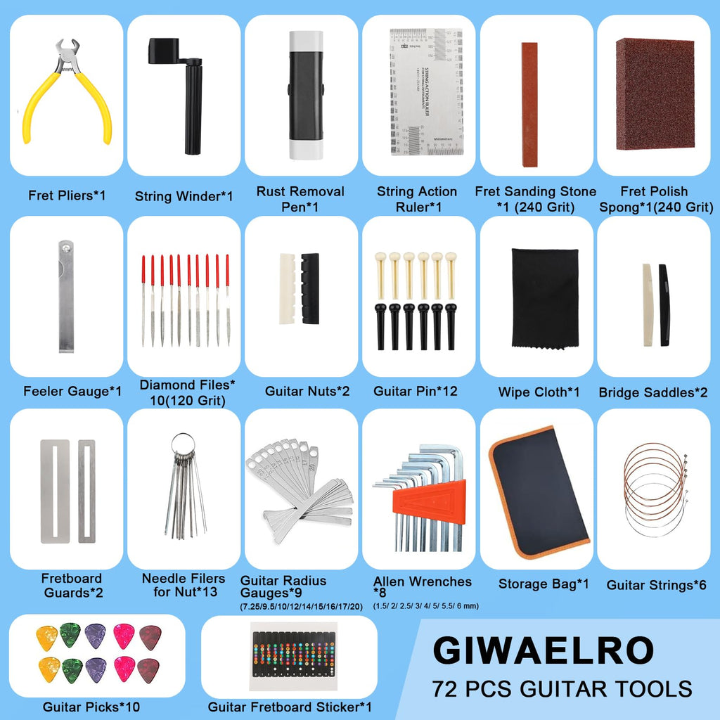 72 PCS Guitar Tools for Set Up, Intonation Adjustment and Repair, Guitar Gift