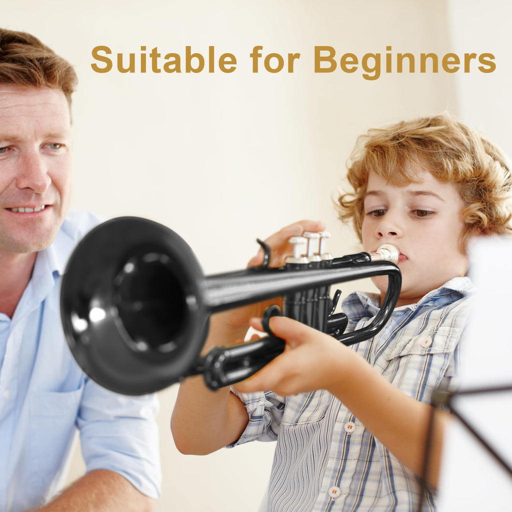Ktaxon Bb Standard Trumpet for Beginners,Trumpet for Student with Hard Case,7C Mouthpiece,Cleaning Cloth,Gloves,Brass Instruments for Kids and Adults(Gold)