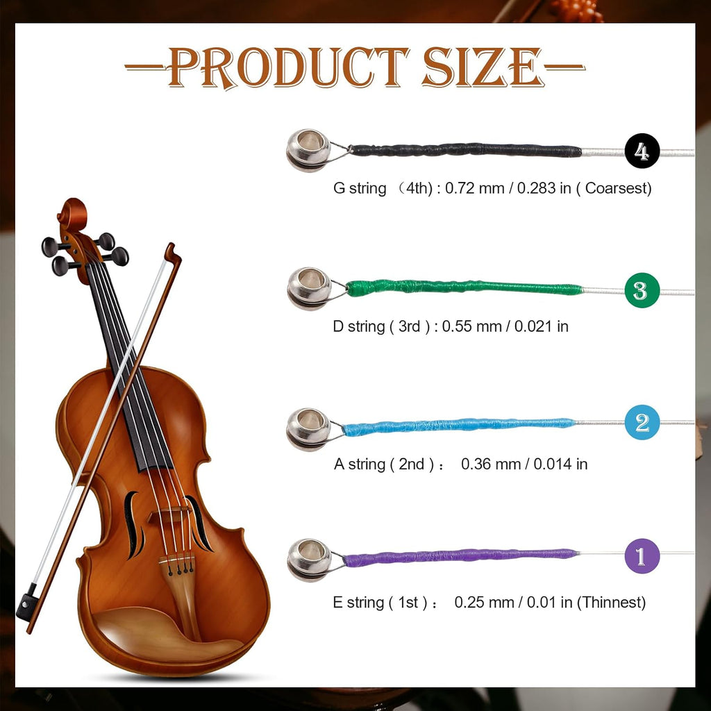 8 Pieces Violin Strings Full Set G-D-A-E, Replacement Strings for 4/4 3/4 1/2 1/4 Violins, Quality Steel Core for Student Beginner & Enthusiasts Playing
