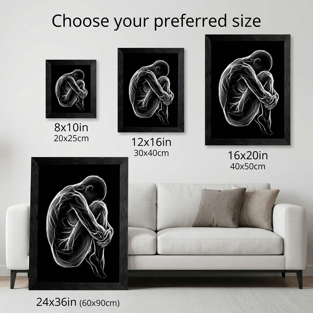 Framed Canvas Wall Art Minimalist Abstract Cello Musical Instrument Electric White Glowing Lines on Black Canvas Print Poster Black Frame Wall Decor for Music Room Studio Modern Art, Inch 24x36
