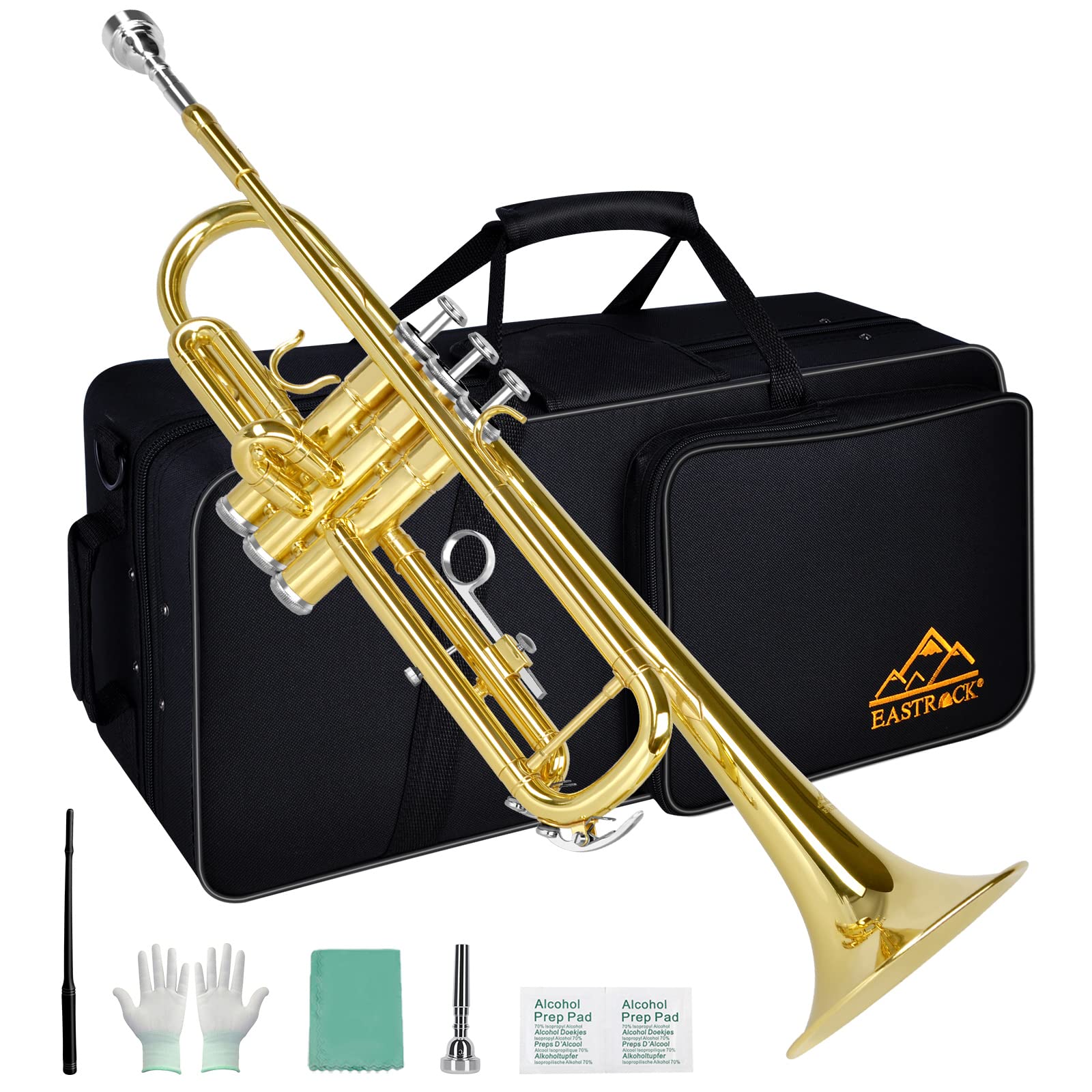 EASTROCK Bb Trumpet Standard Trumpet Set with Carrying Case,Gloves, 7C Mouthpiece, Cleaning Kit, Tuning Rod (Red Antique)