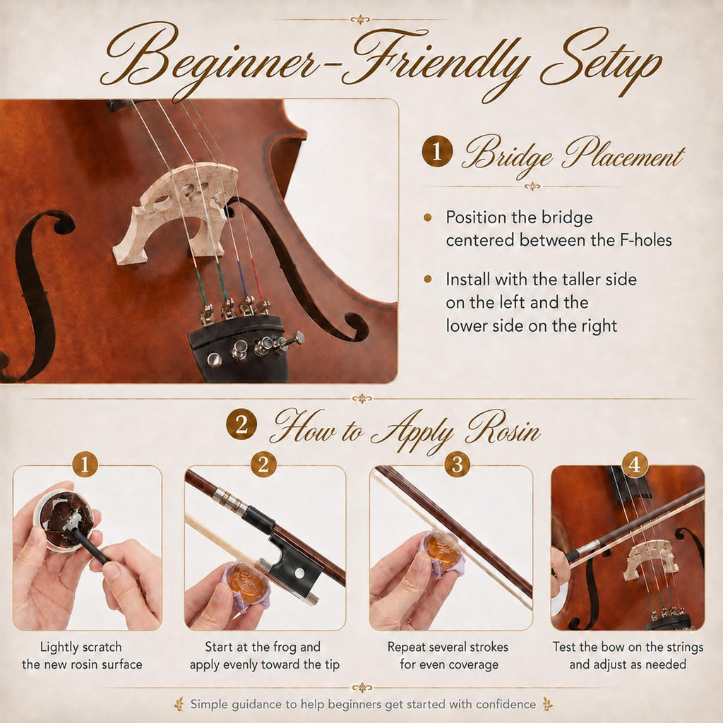 Cello 4/4 Full Size, Beginner Cello Instrument for Adults, Acoustic Cello Set with Padded Bag, Extra Strings, Bridge, Bow & Rosin – for Lessons, Home Practice & School Orchestra, Matte Natural