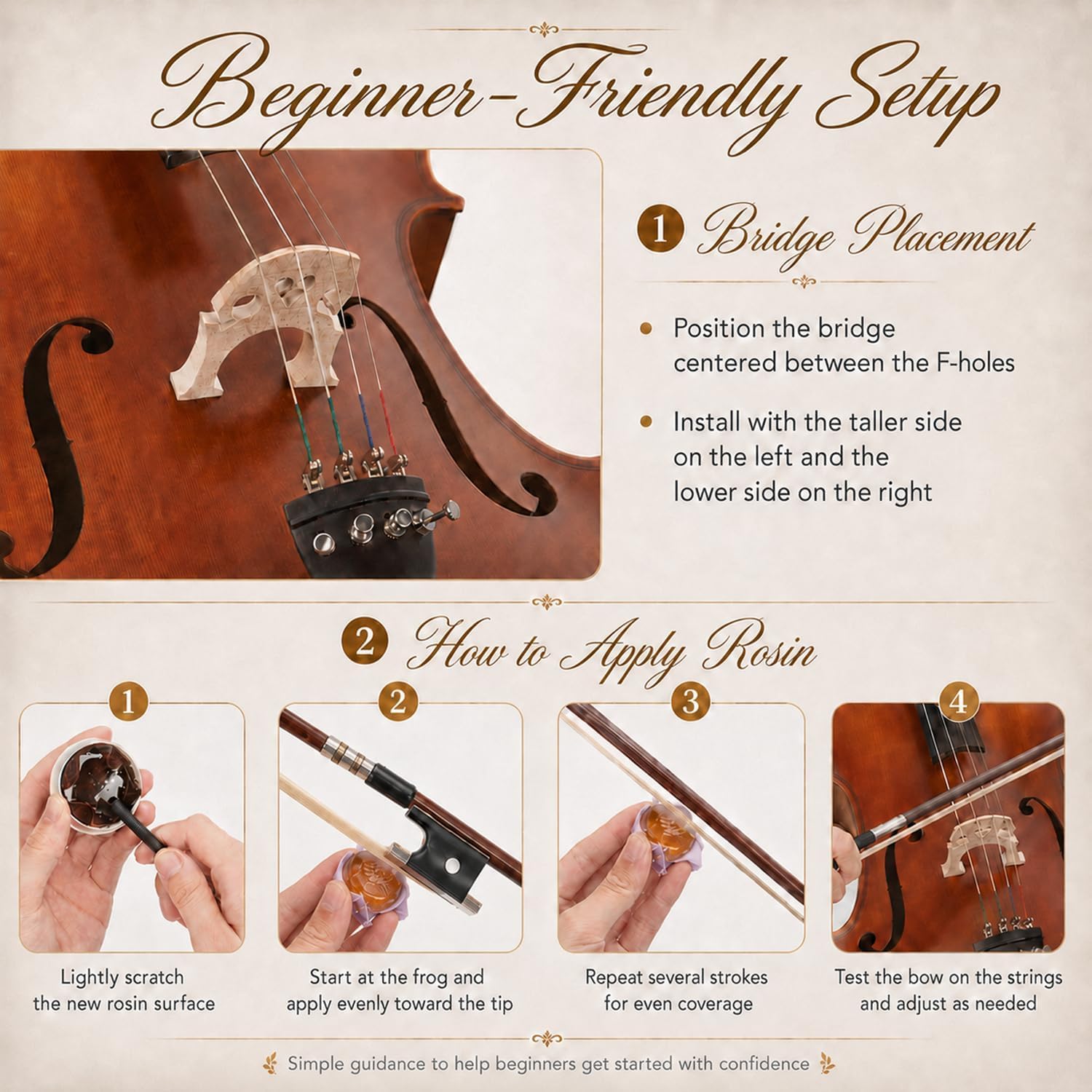 Cello 4/4 Full Size, Beginner Cello Instrument for Adults, Acoustic Cello Set with Padded Bag, Extra Strings, Bridge, Bow & Rosin – for Lessons, Home Practice & School Orchestra, Matte Natural