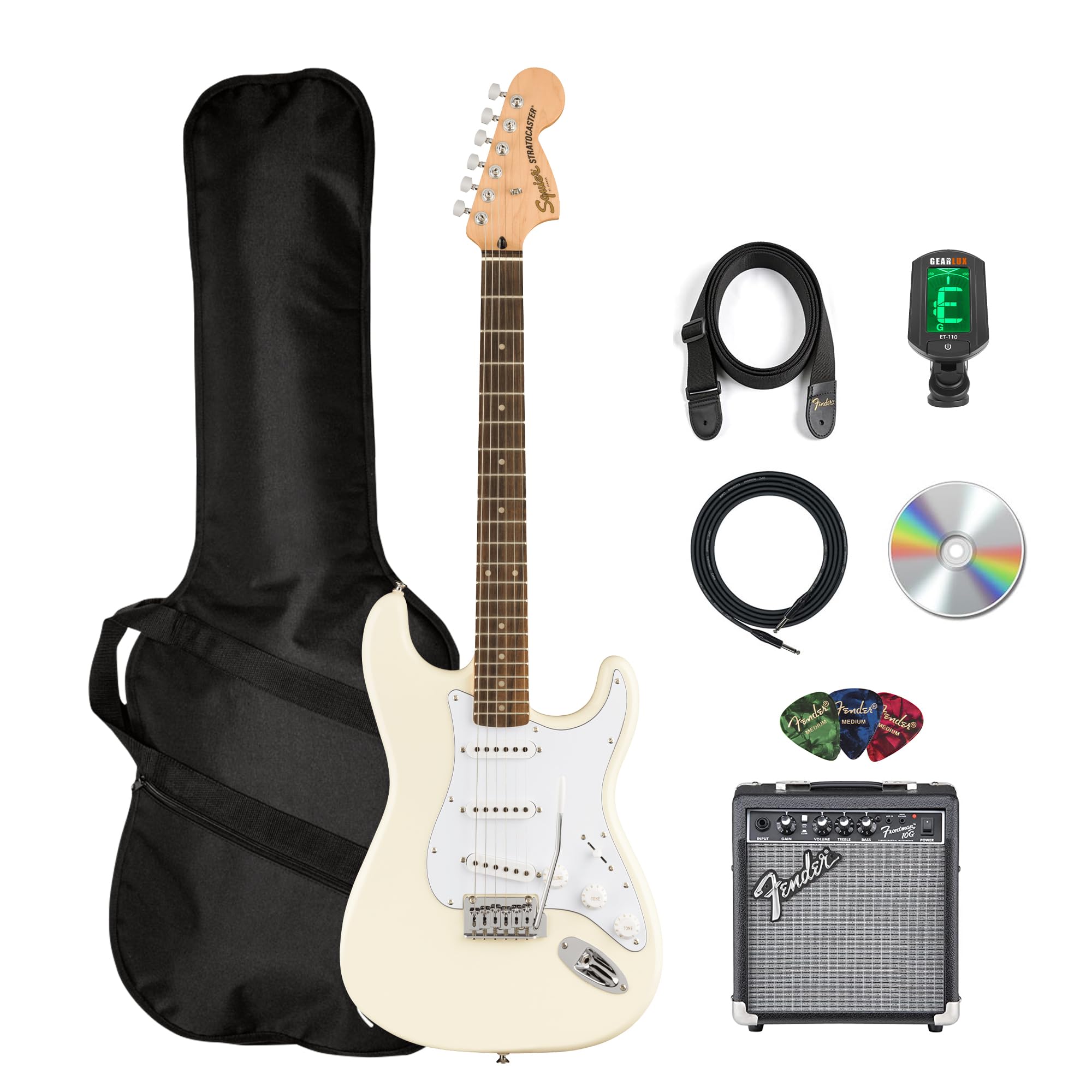Fender Squier Affinity Stratocaster FMT HSS - Sienna Sunburst Bundle with Frontman 10G Amplifier, Gig Bag, Tuner, Instrument Cable, Strap, Picks, and Austin Bazaar Instructional DVD
