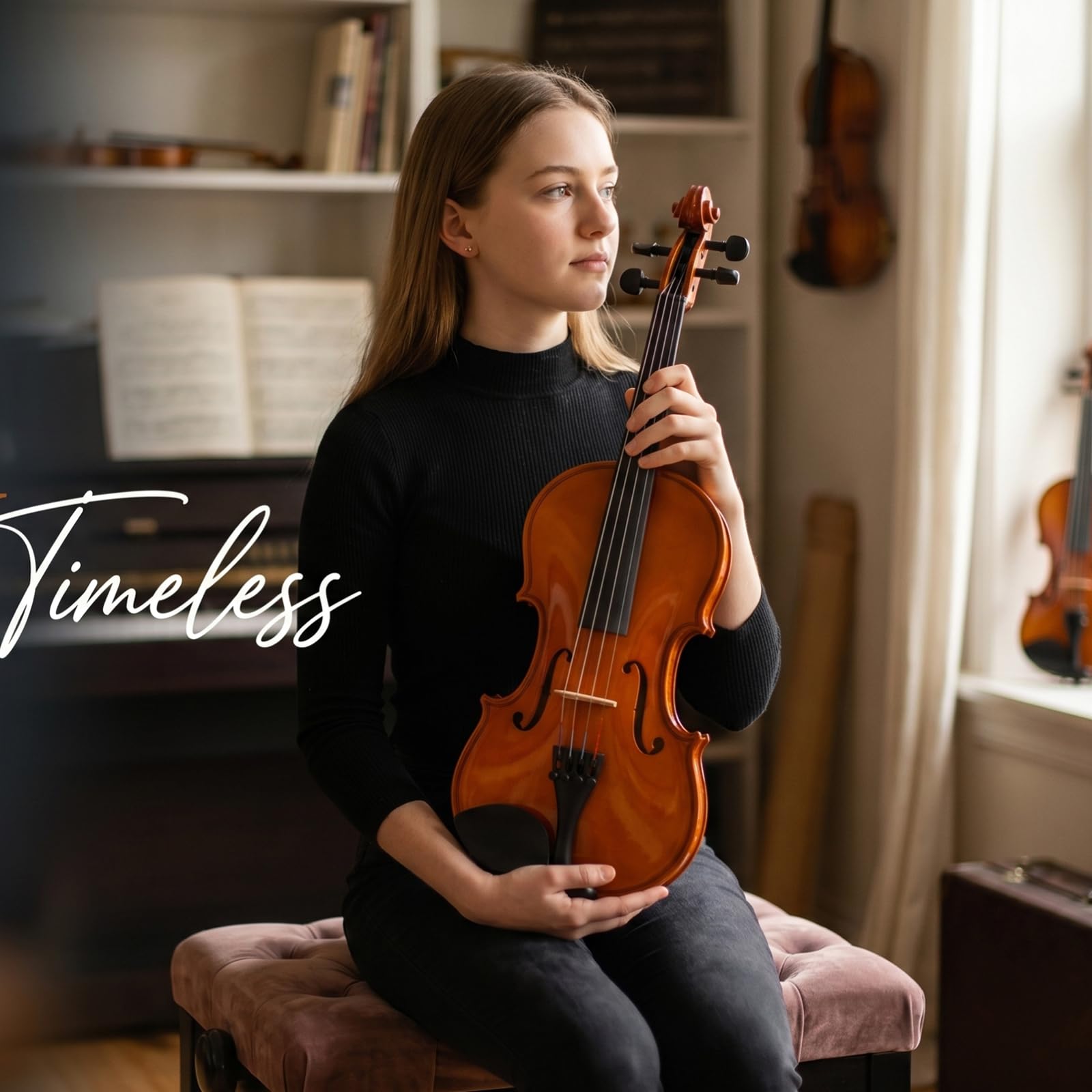NANYI Size 1/2 beginner first violin Set for Kids, Solid Wood Acoustic Fiddle Kit with Hard Case, Bow, Rosin, Shoulder Rest, Tuner and Extra Strings