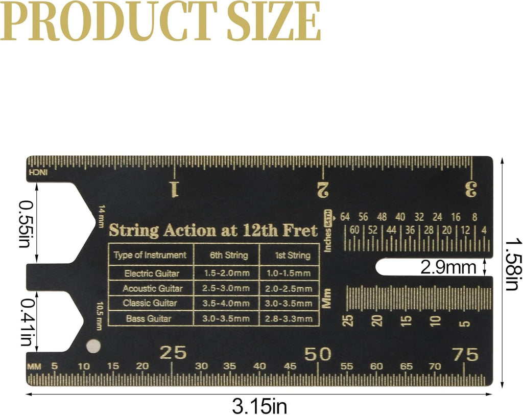 Guitar String Action Gauge, Guitar String Gauge Measuring Tool, Guitar String Height Gauge Setup Tool for Accurately Measuring String Height and Guitar Radius