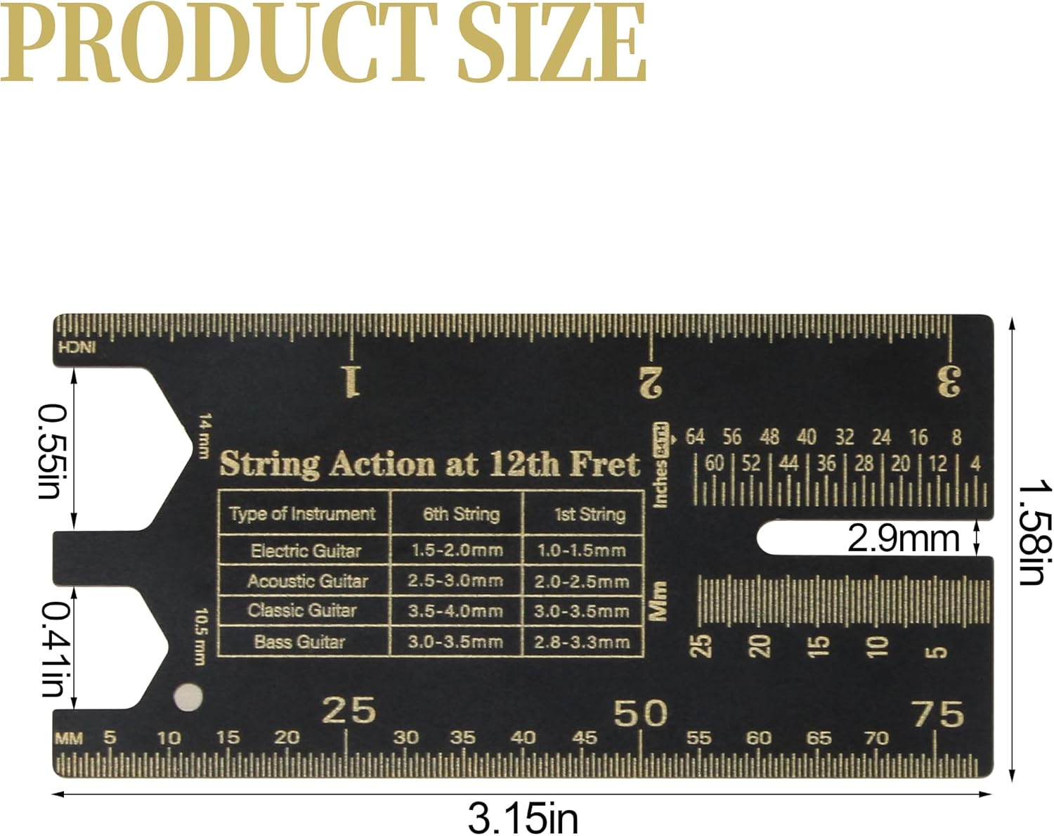 Guitar String Action Gauge, Guitar String Gauge Measuring Tool, Guitar String Height Gauge Setup Tool for Accurately Measuring String Height and Guitar Radius