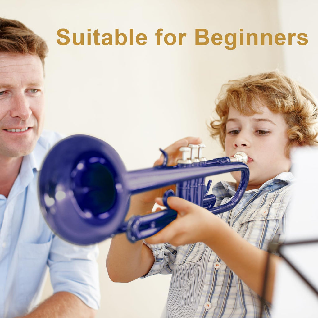 Ktaxon Bb Standard Trumpet for Beginners,Trumpet for Student with Hard Case,7C Mouthpiece,Cleaning Cloth,Gloves,Brass Instruments for Kids and Adults(Gold)