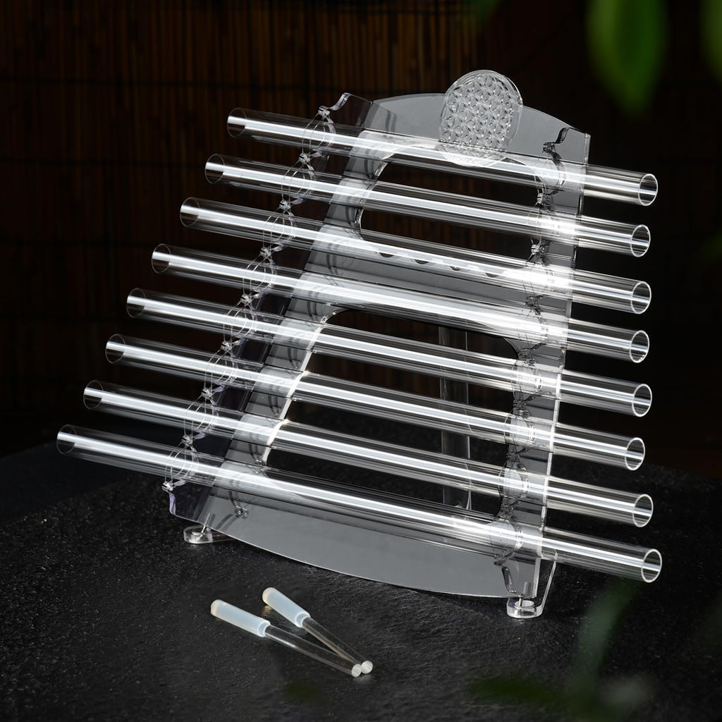CVNC 432HZ 8 Note CDEFGABC Quartz Crystal Singing Harp with Flower of Life Pattern Including Bracket Alumina Carrry Case for Sound Bath and Meditatiion