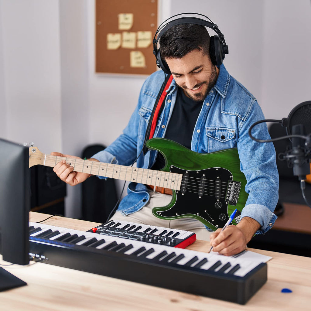 GLARRY Full Size Electric Guitar for Music Lover Beginner with 20W Amp and Accessories Pack Guitar Bag (GREEN, Left Handed 39")