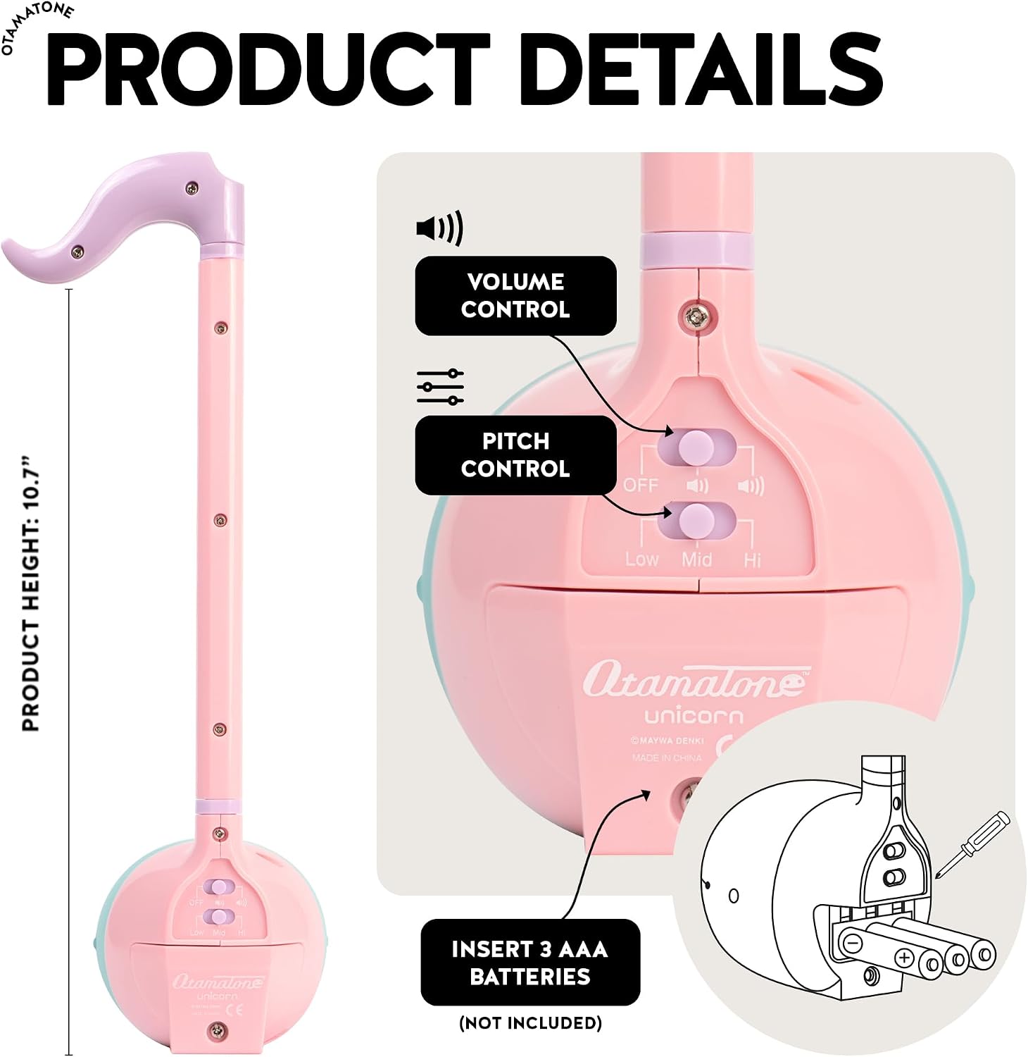 Otamatone Japanese Electronic Musical Instrument Portable Music Synthesizer from Japan by Maywa Denki Studio Award Winning, Educational Fun Gift for Children, Teens & Adults - Black