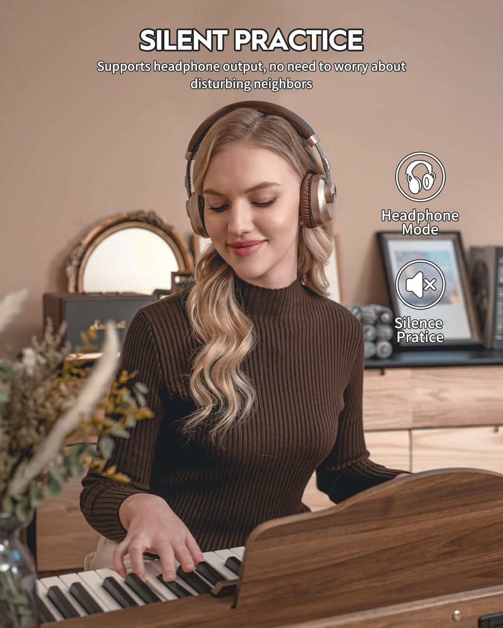 STRICH Digital Piano 88 Keys, Hammer-Action Weighted Keyboard, Full size Electric Piano Keyboard with Stand, 25Wx2 Speakers, Supports USB-MIDI/Wireless Connecting SDP-300S (Color Mahogany)