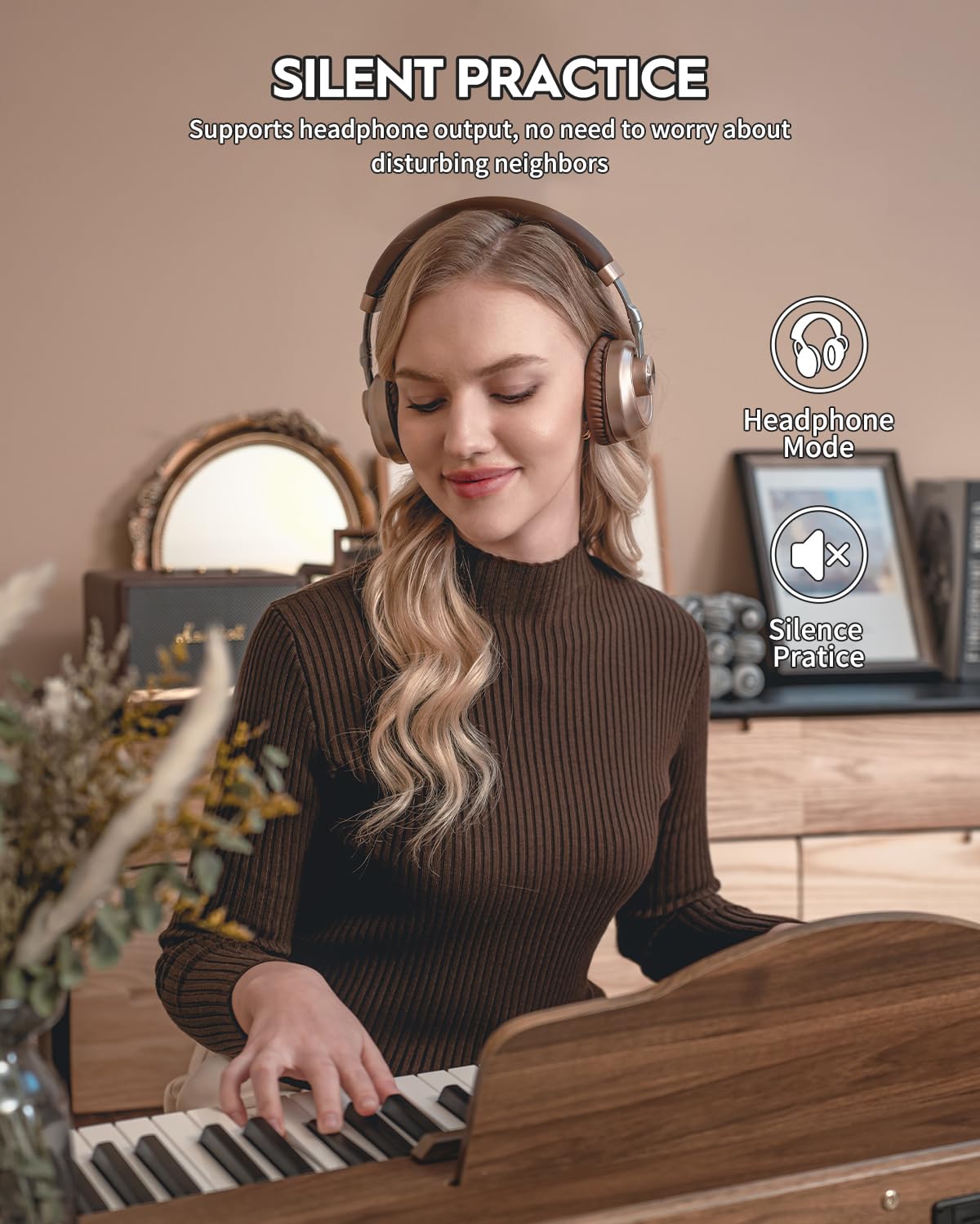 STRICH Digital Piano 88 Keys, Hammer-Action Weighted Keyboard, Full size Electric Piano Keyboard with Stand, 25Wx2 Speakers, Supports USB-MIDI/Wireless Connecting SDP-300S (Color Mahogany)