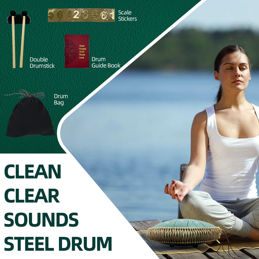 Handpan Drum 22 Inches D Minor Kurd, 432Hz 10 Notes Hand Drum Instrument, Premium Steel Drum, Handpan Instrument for Adults (Gold)