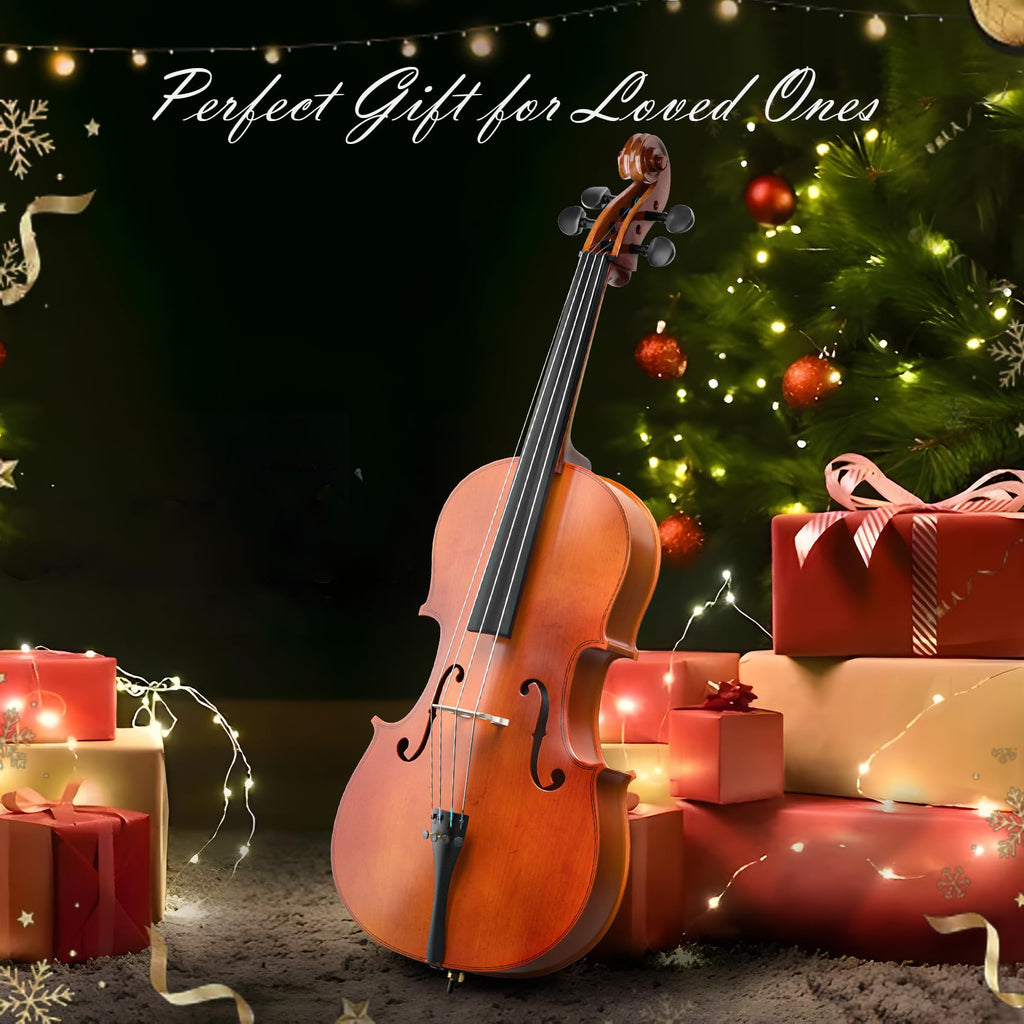 Cello 4/4 Kit, Full Size Cello for Adults, Students, Beginners, Complete Acoustic Cello Instrument Set with Portable Bag, Bow, Rosin, Black