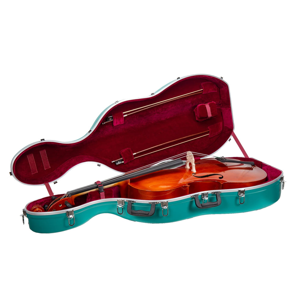 Crossrock ABS Cello Case for 4/4 & 3/4 Size | Wine Red Velvet Interior, Molded Hardshell with Wheels, Lock, Dual Bow Holders & Backpack Straps-Dark Red (CRA862CEFDR)