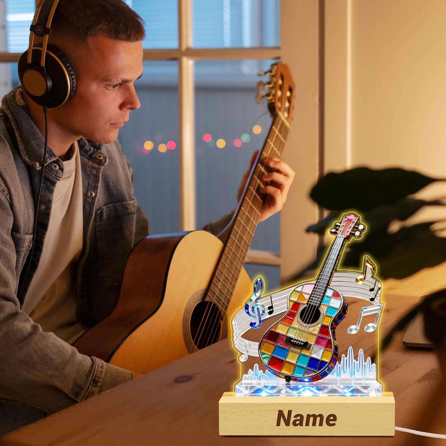 Personalized Name Violin Crystal Desktop Ornaments for Club Bedroom Office Custom Music Theme Stained Glass Acrylic Tabletop Plaque 2D Flat Electric Cello Figurine Sculpture for Violinist Cellist