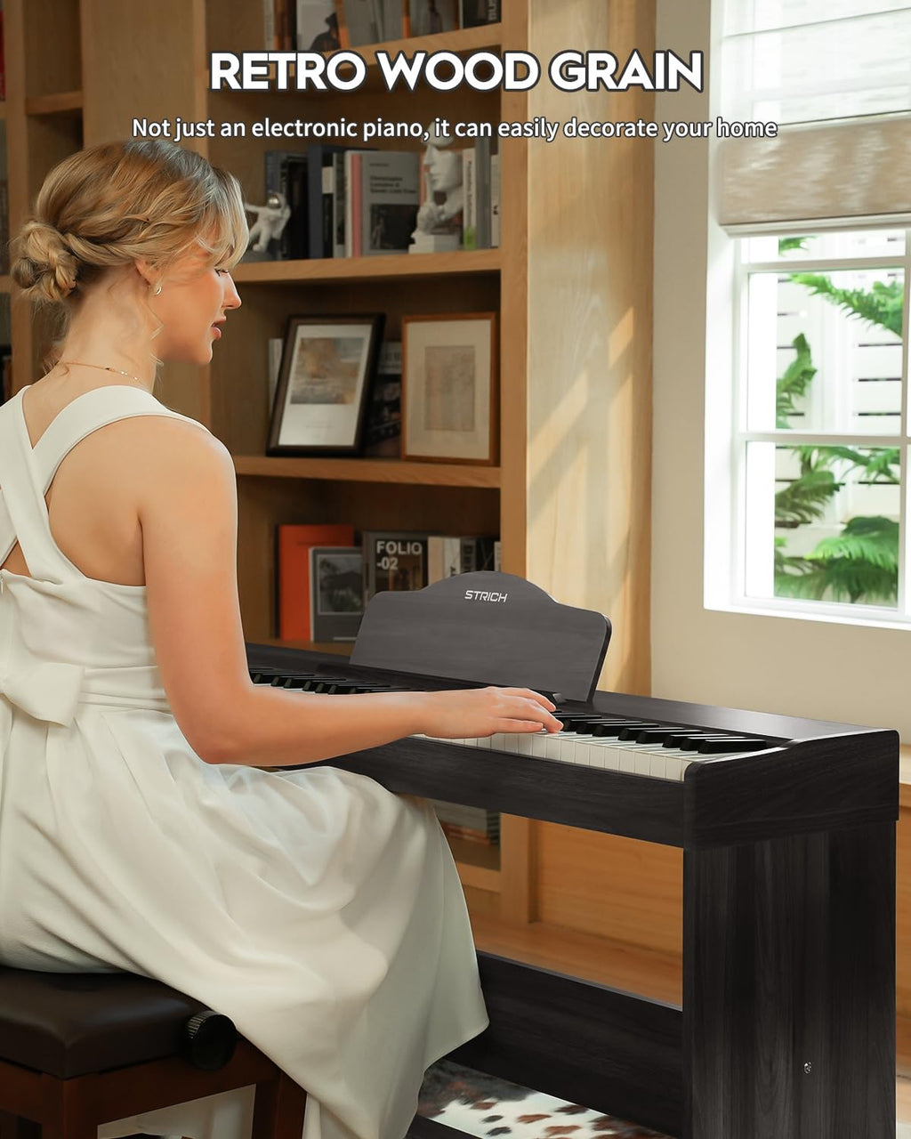 STRICH Digital Piano 88 Keys, Hammer-Action Weighted Keyboard, Full size Electric Piano Keyboard with Furniture Stand, 25Wx2 Speakers, Supports USB-MIDI/Wireless Connect, SDP-300W (Color Walnut Wood)