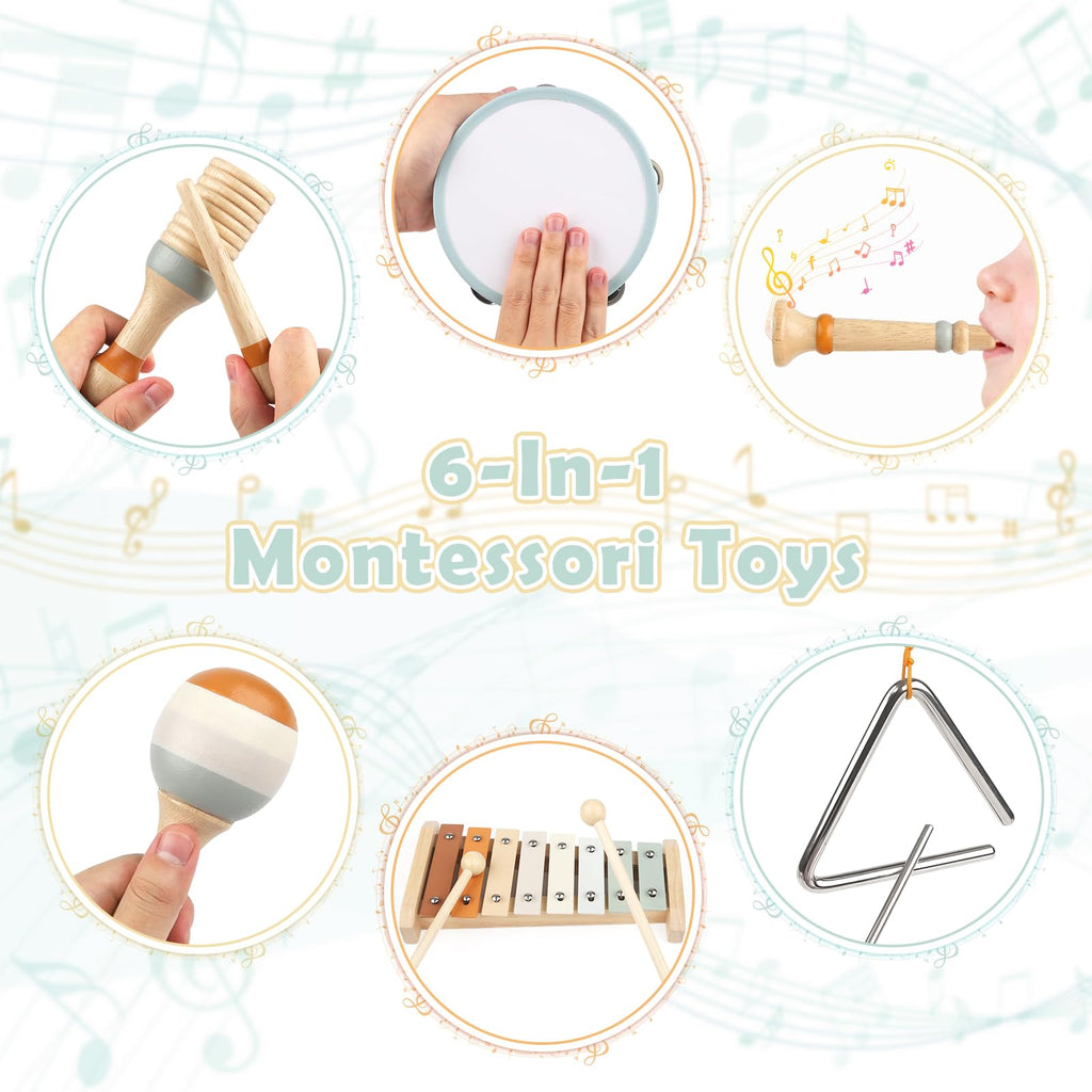 Musical Toys for 2 3 Year Old Boy Girl Birthday Gifts, 5 in 1 Montessori Musical Instruments for Toddlers 2-4 with Trumpet/Microphone/Flute/Harmonica, Preschool Learning Toys for Baby 18+ Months