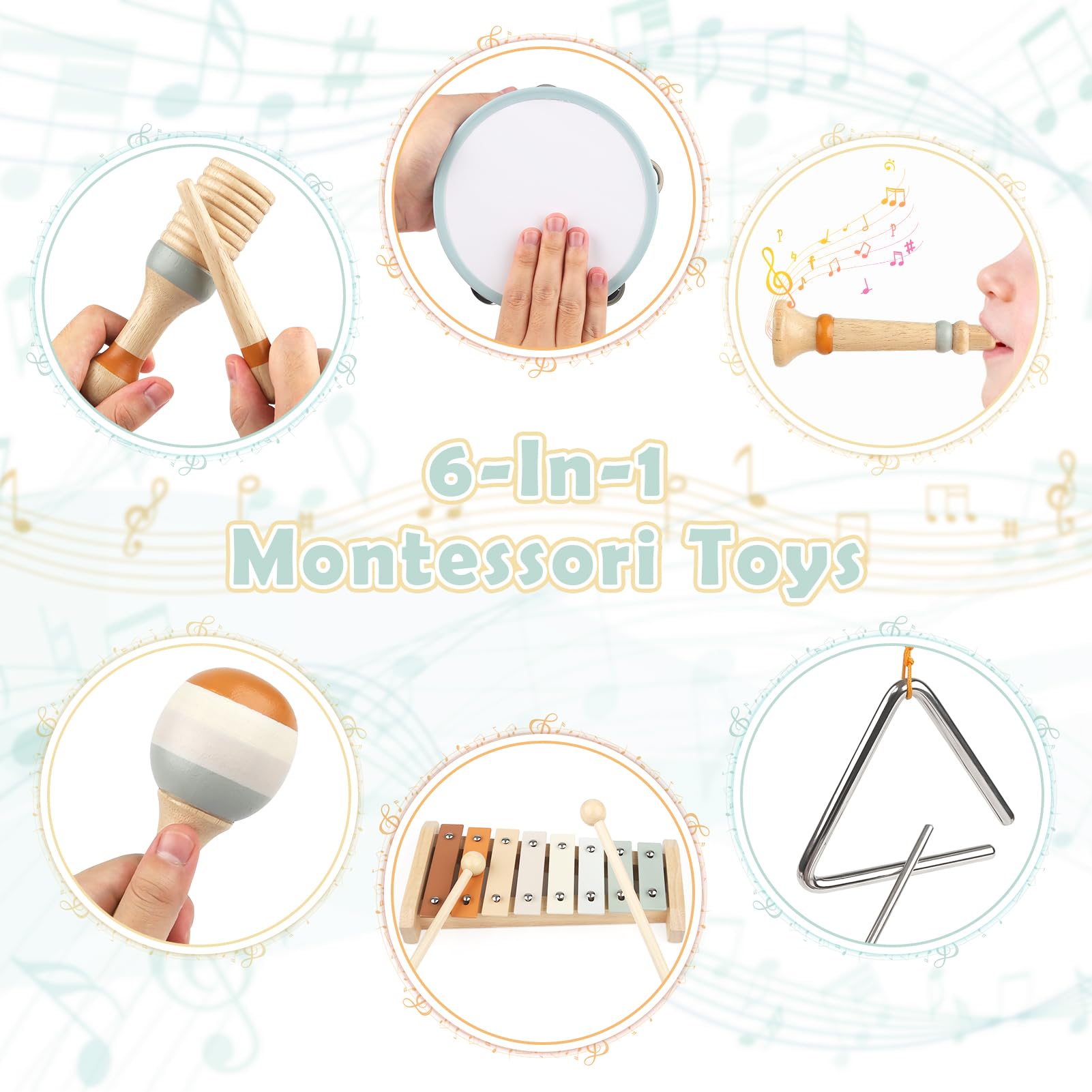 Musical Toys for 2 3 Year Old Boy Girl Birthday Gifts, 5 in 1 Montessori Musical Instruments for Toddlers 2-4 with Trumpet/Microphone/Flute/Harmonica, Preschool Learning Toys for Baby 18+ Months