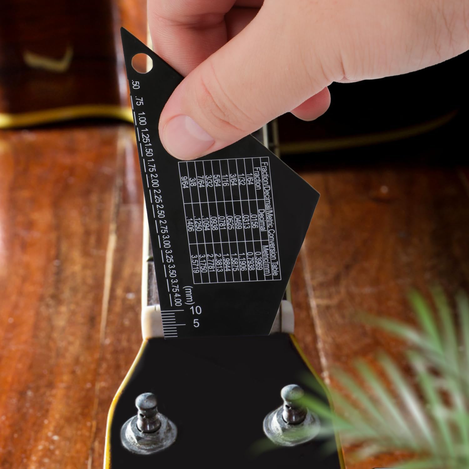 Guitar String Spacing Action Gauge, High Precision Sliding Pentatonic Scale Fret Rocker with Metric & Conversion Charts String Height Ruler Fret Leveling Tool for Luthier 1mm Thickness