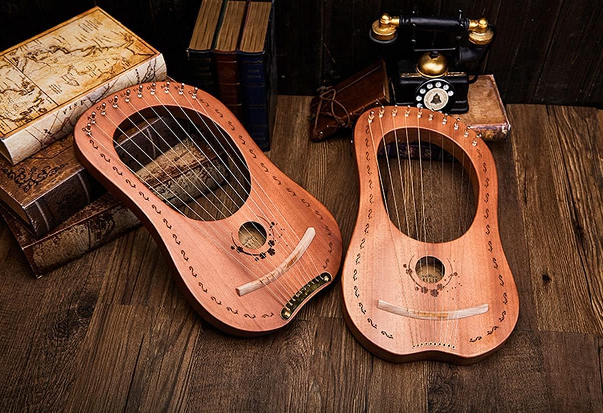 21 String Lyre Harp Solidwood Mahogany with Carry Bag, Chinese Harp Heptachord for Beginner Music Lovers Kids Adult Musical Instrument