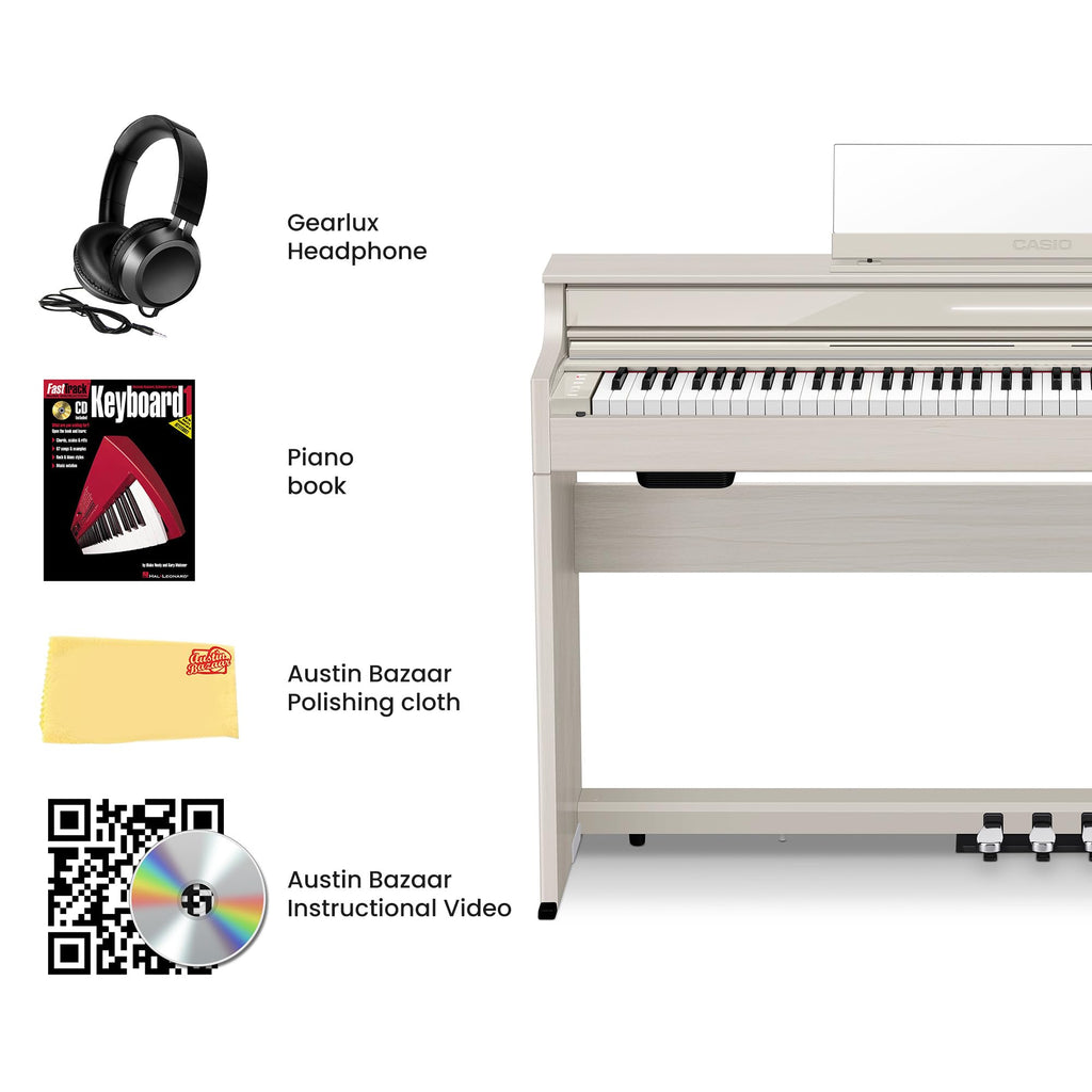 Casio AP-S200 CELVIANO 88-Key Digital Piano - Black Bundle with Furniture Bench, Headphones, Instructional Book, Austin Bazaar Instructional DVD, and Polishing Cloth