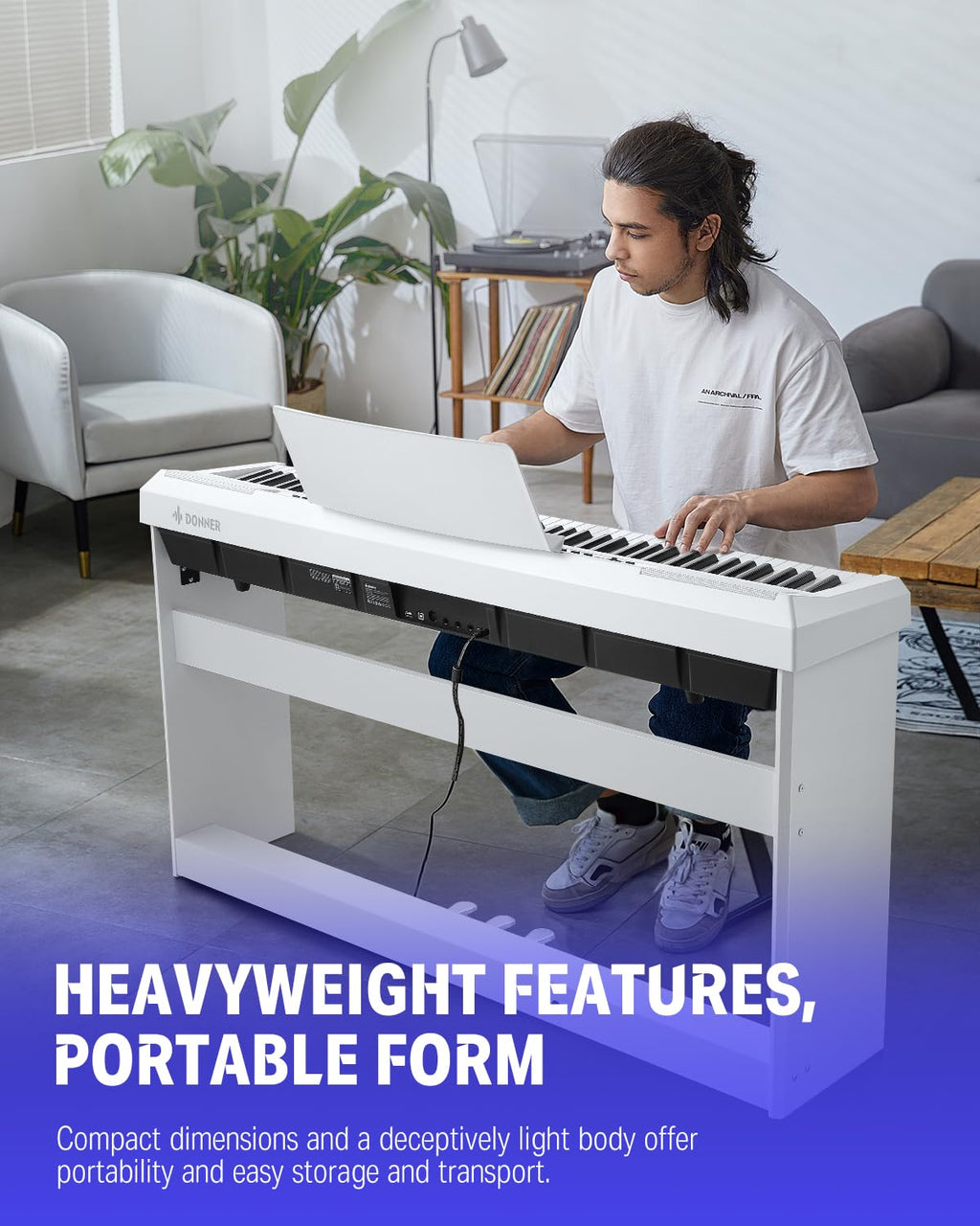 Donner 88 Key Weighted Keyboard, Premium Upright Piano for Beginner to Professional, Full Size Electric Keyboard with Headphone Adapter DDP-400