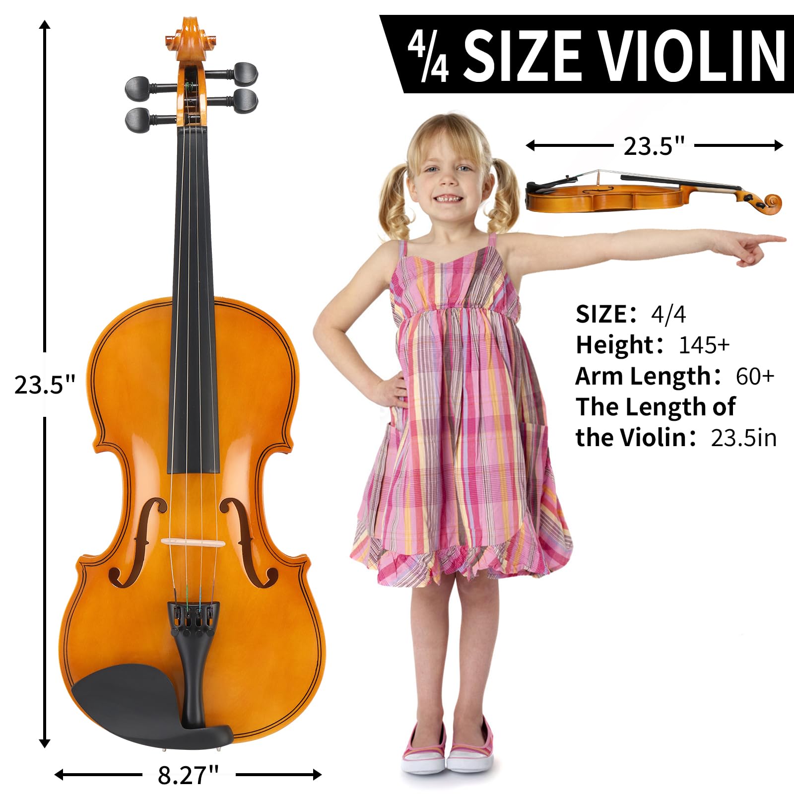 Ktaxon Violin for Beginners Students, Acoustic Violins 4/4, Full Size Fiddle Kit with Case, Bow, Rosin, Adult Teens Learners Age 11+ (Natural)